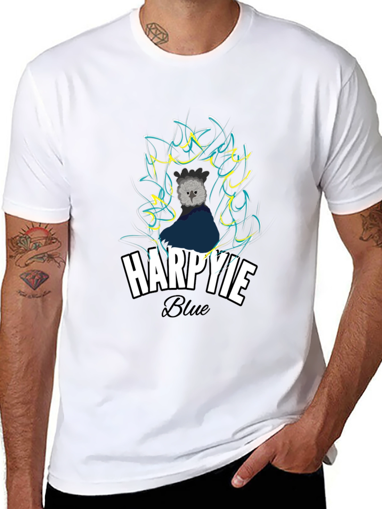 Harpie Blue Graphic T-Shirt - Stylish Bird Design Tee