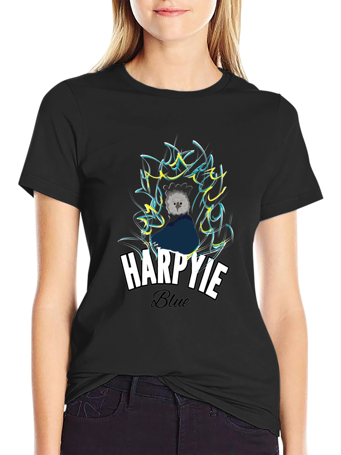 Harpie Blue Graphic T-Shirt - Stylish Bird Design Tee