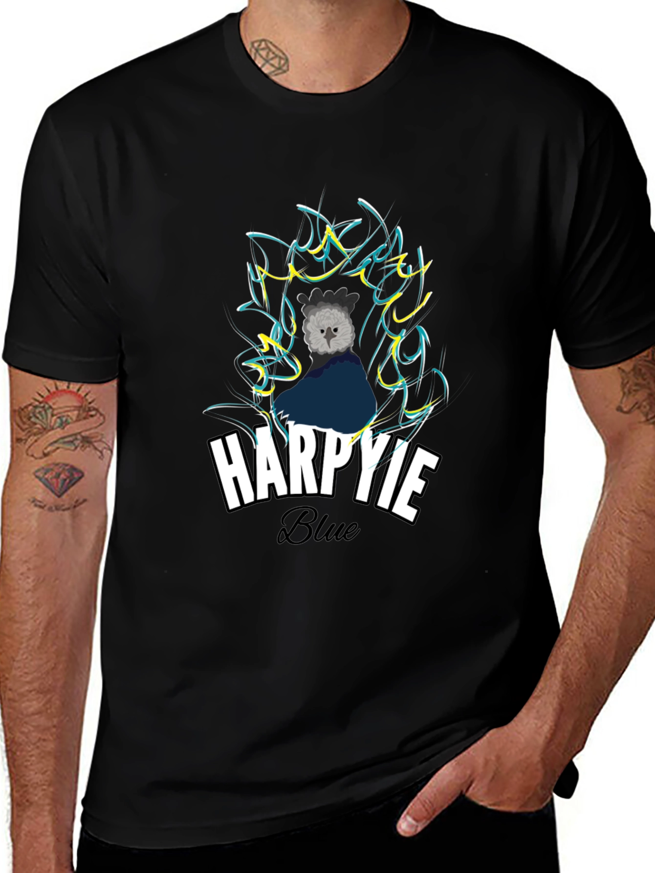 Harpie Blue Graphic T-Shirt - Stylish Bird Design Tee