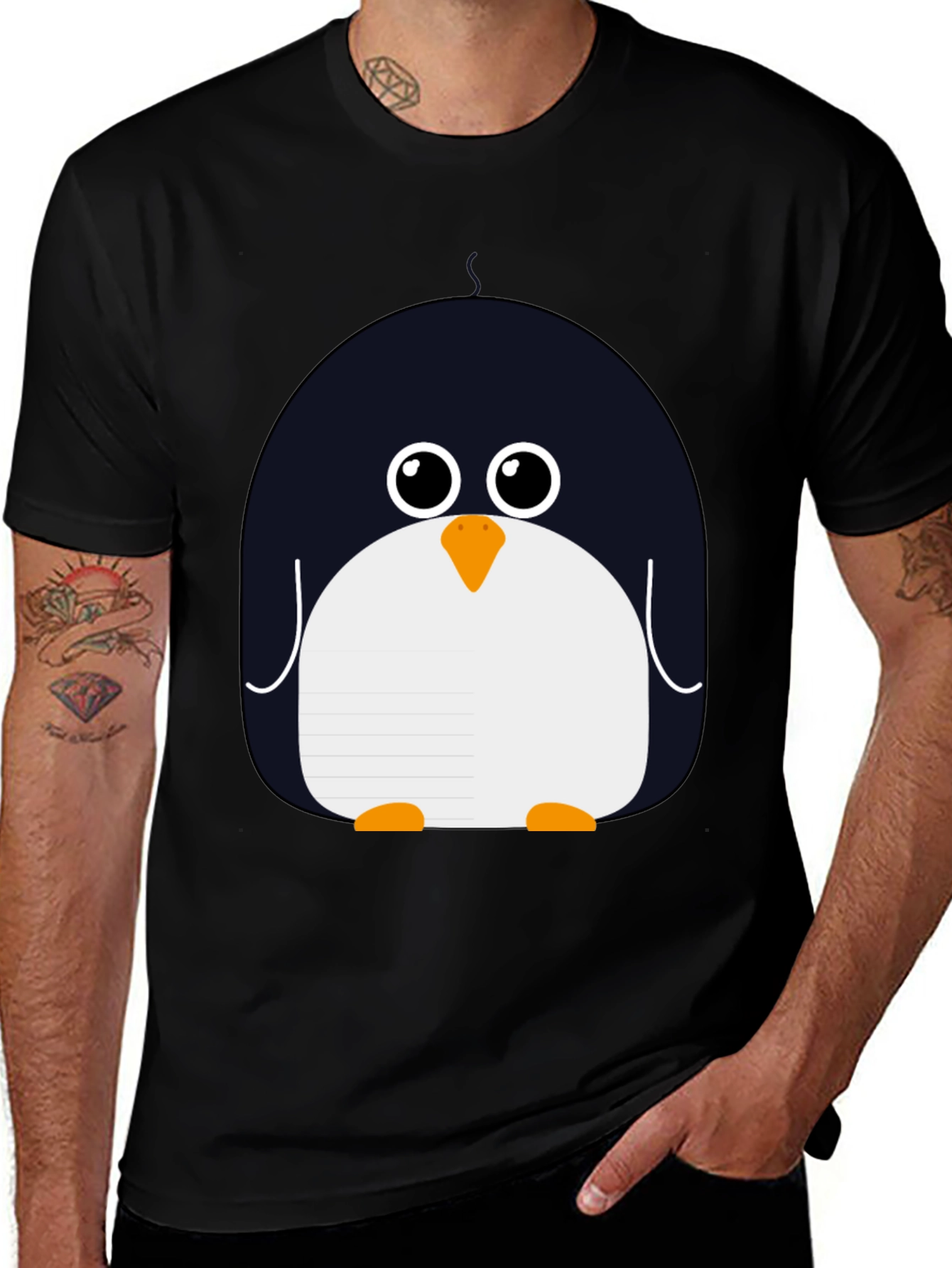 Cute Penguin Graphic Black T-Shirt