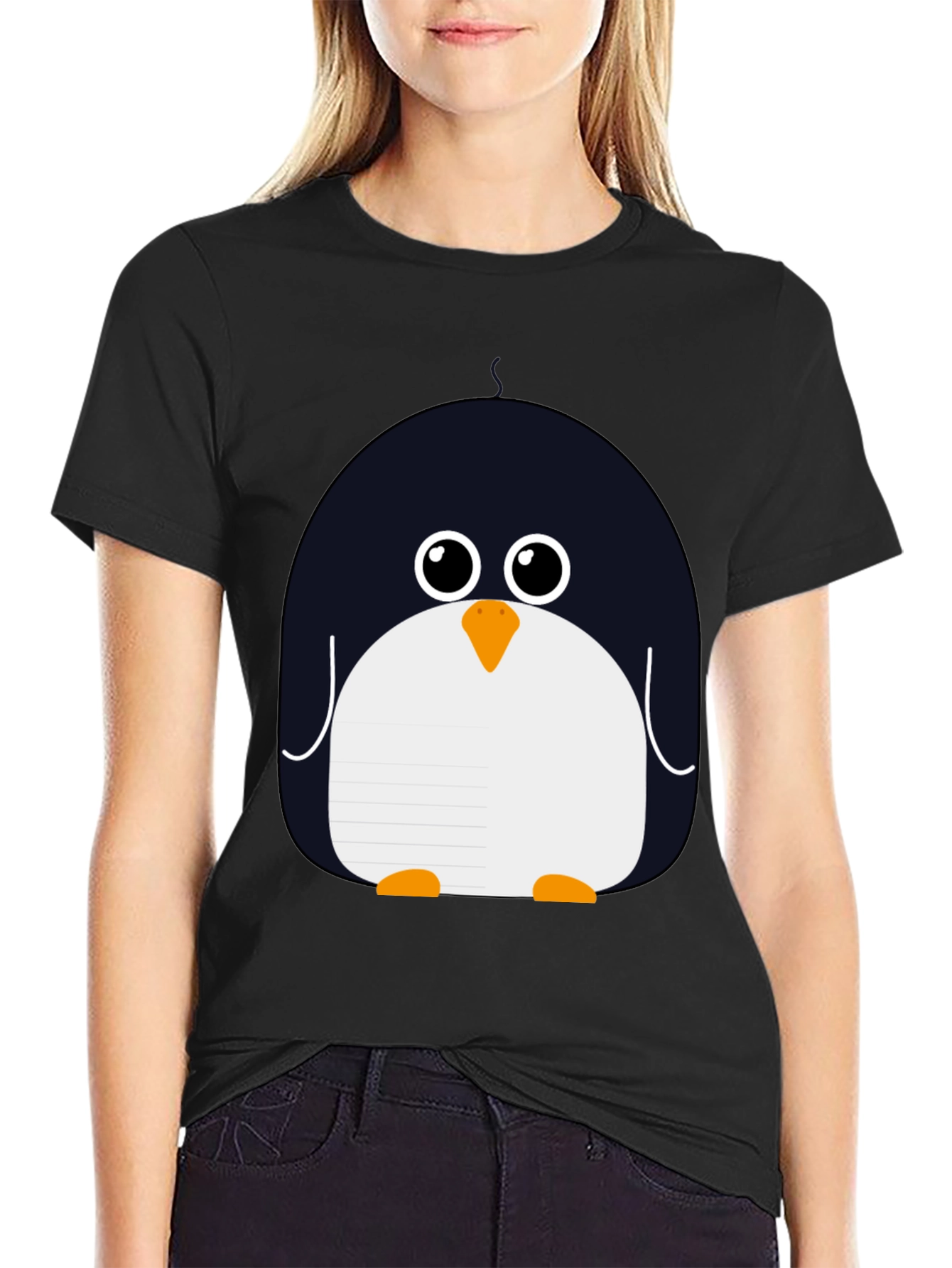 Cute Penguin Graphic Black T-Shirt