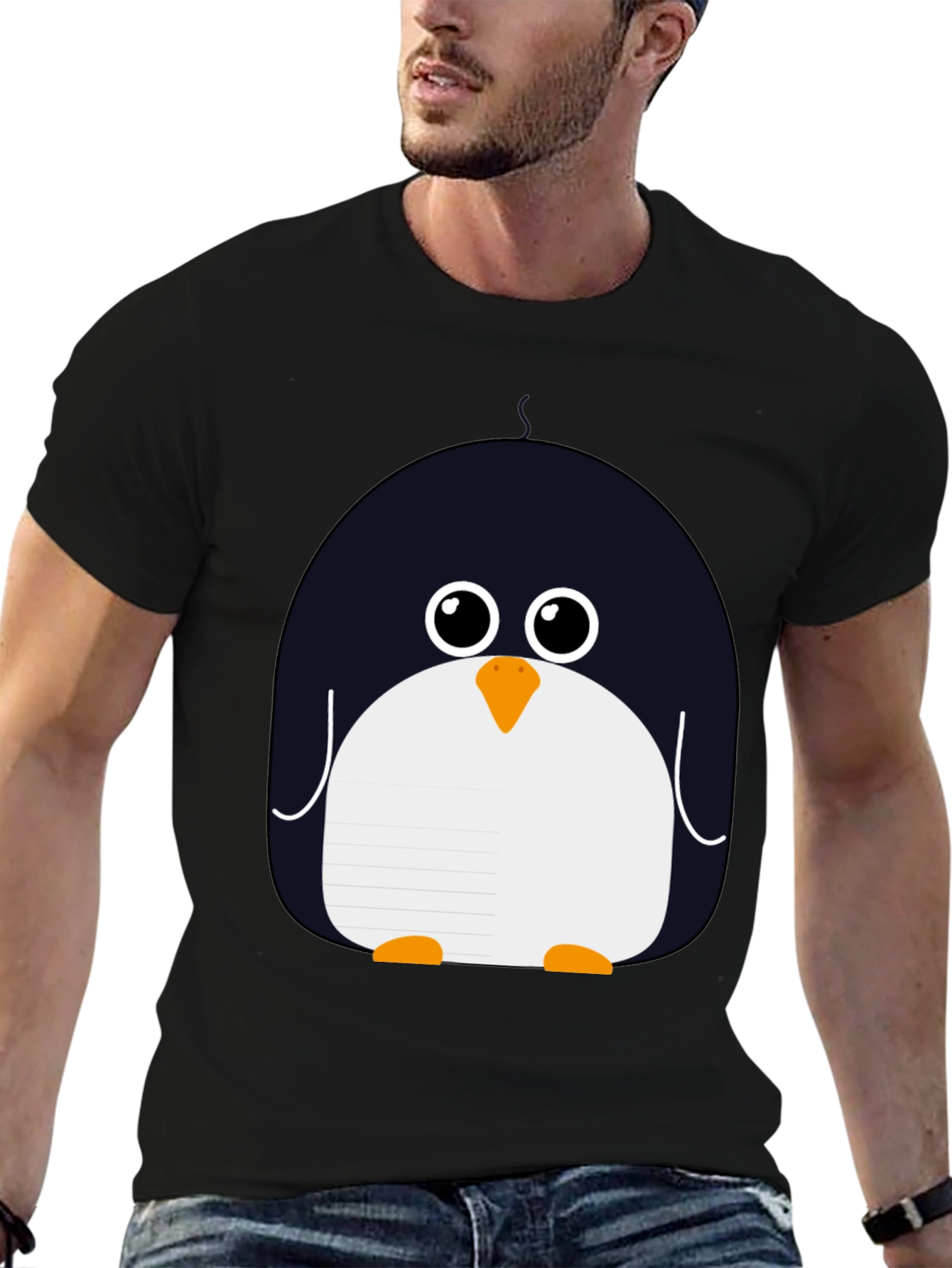 Cute Penguin Graphic Black T-Shirt