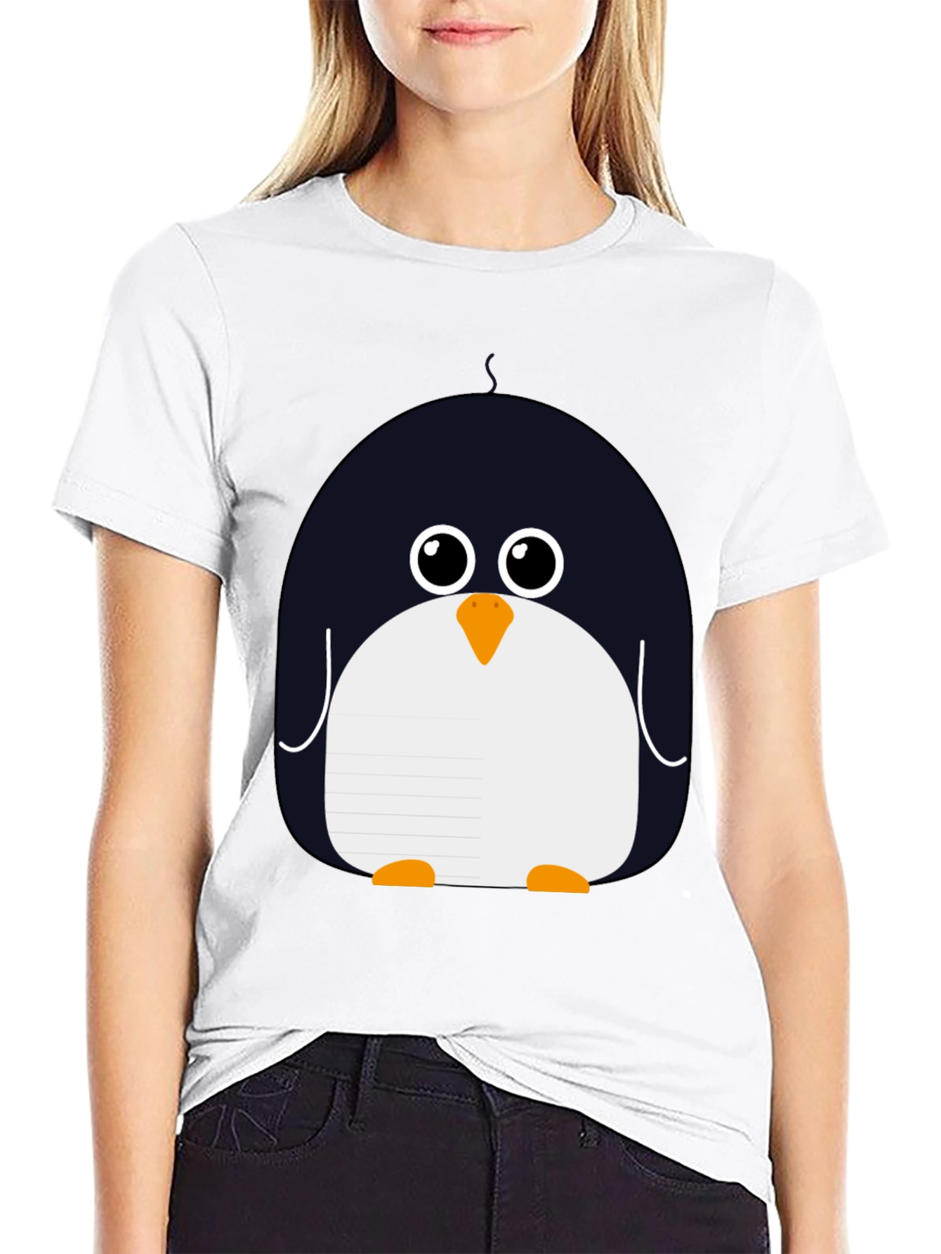 Cute Penguin Graphic Black T-Shirt