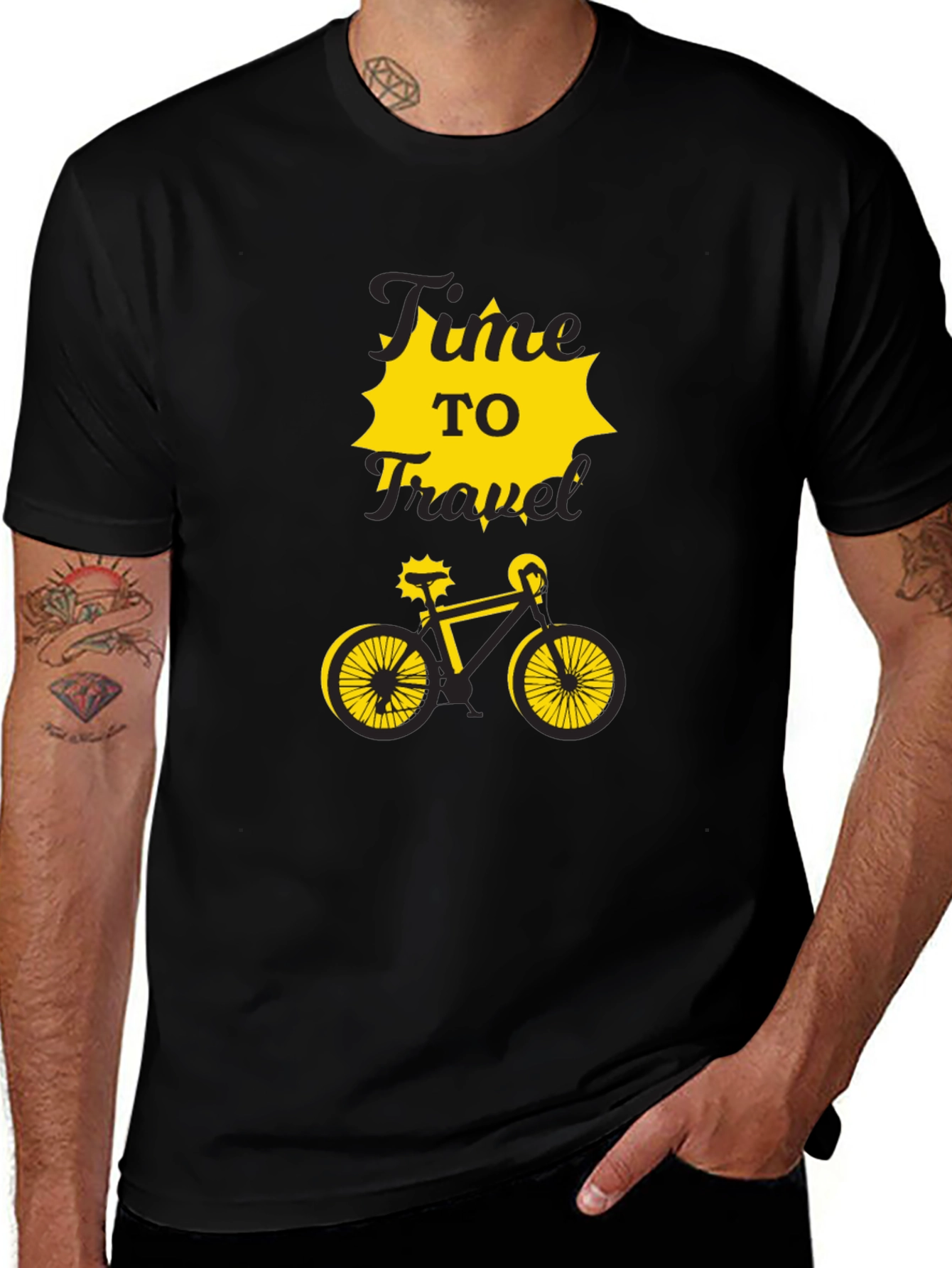Time to Travel Bike Graphic Tee - Black