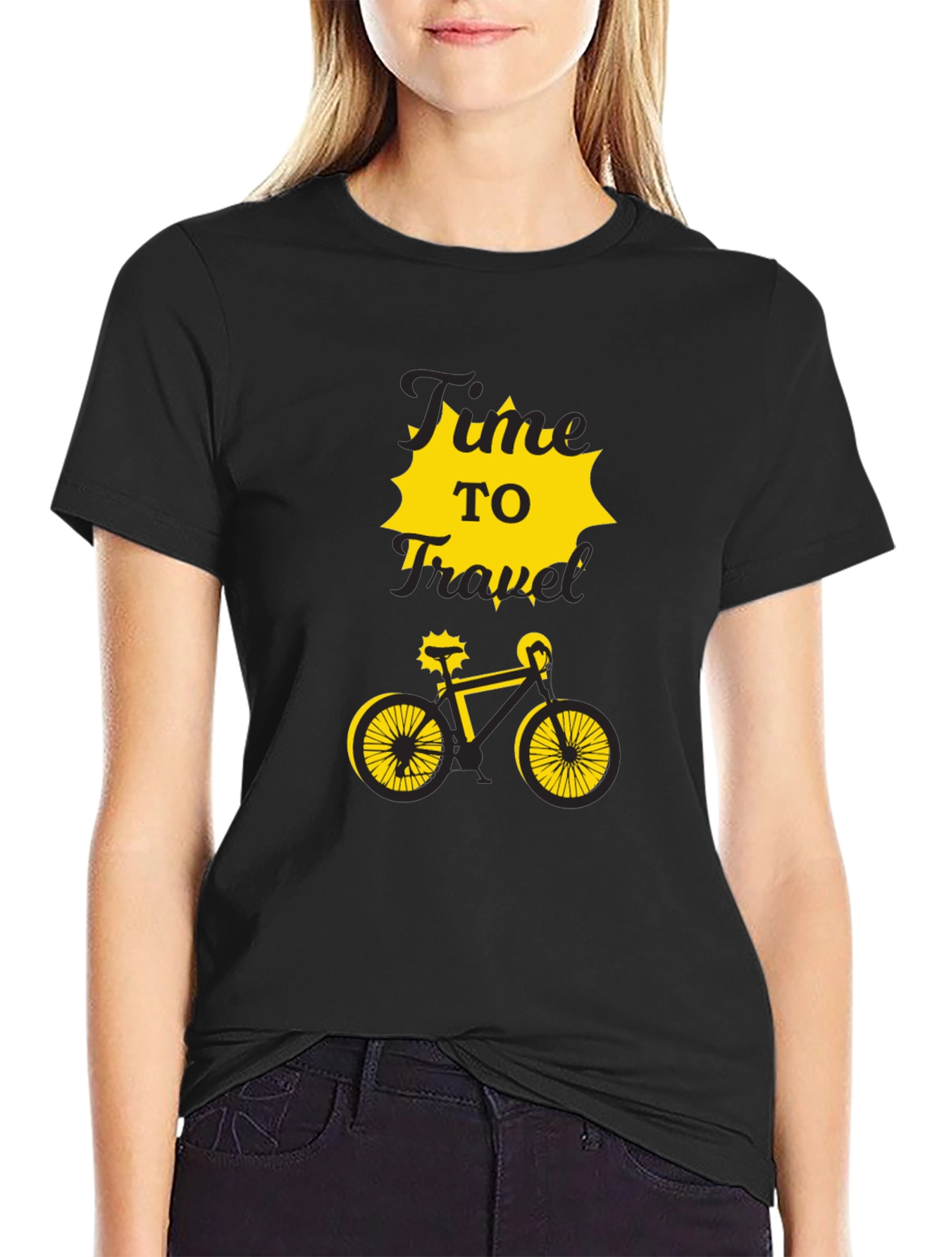 Time to Travel Bike Graphic Tee - Black