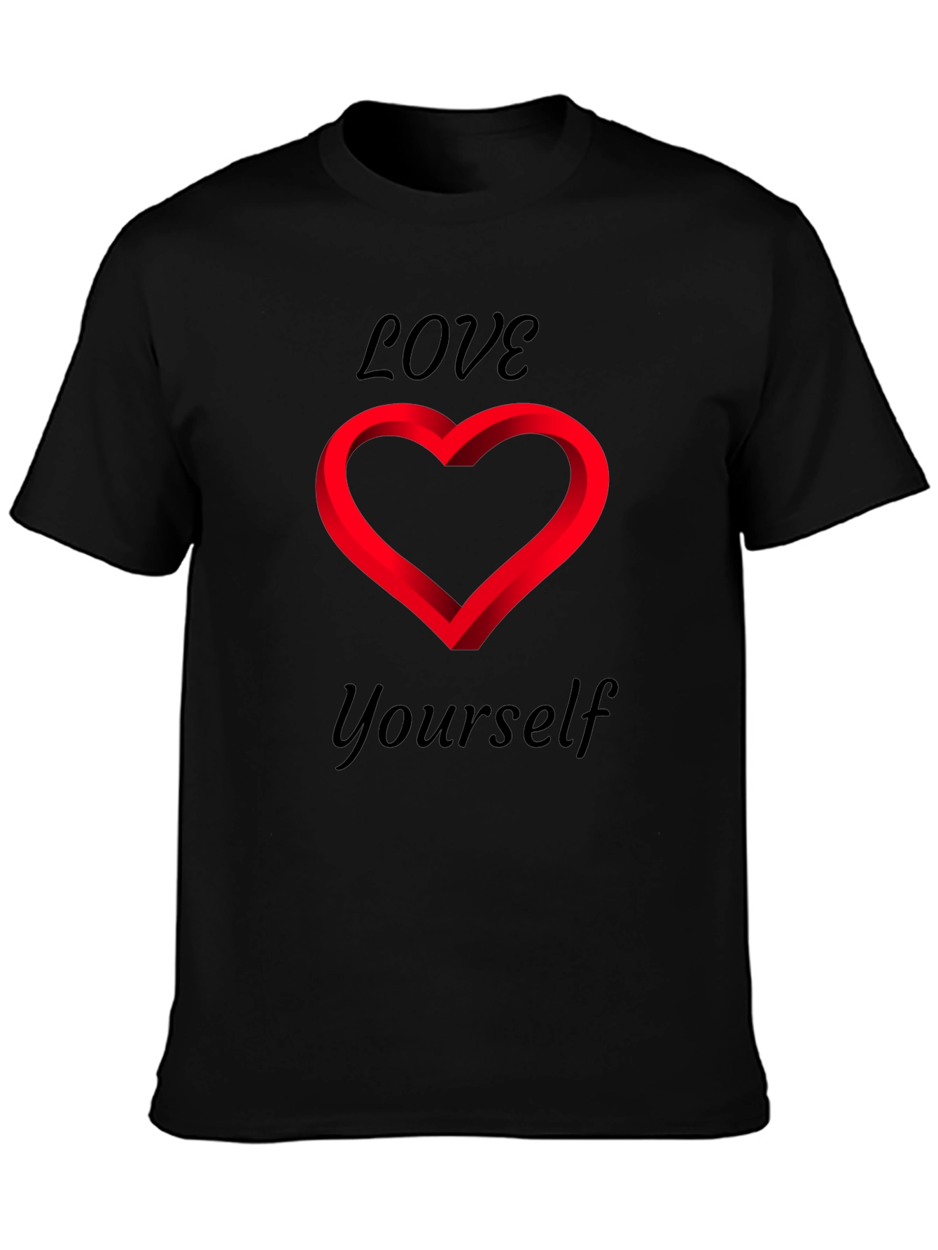 Love Yourself Black T-Shirt - Heart Design