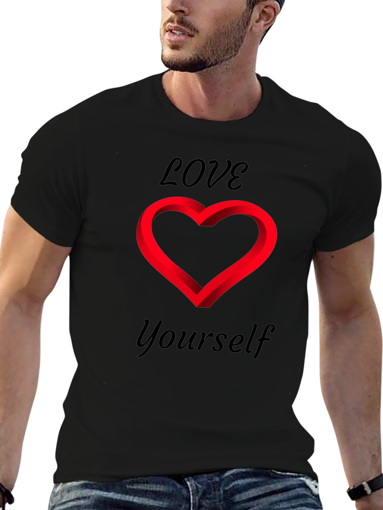 Love Yourself Black T-Shirt - Heart Design