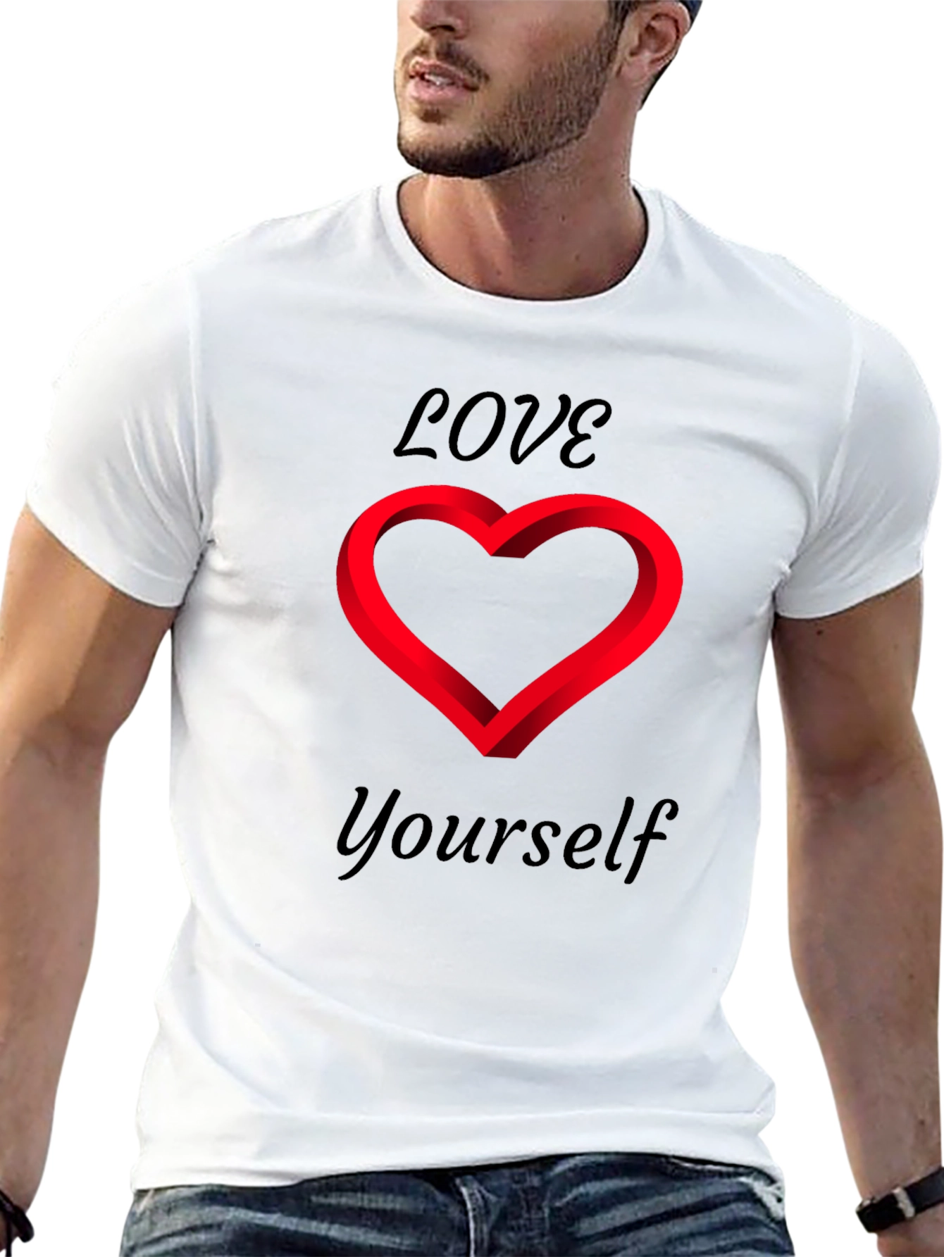 Love Yourself Black T-Shirt - Heart Design