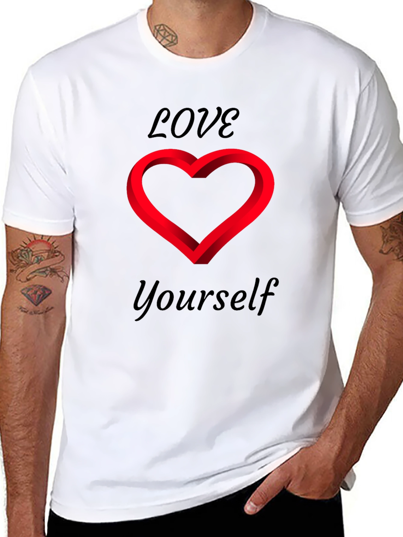 Love Yourself Black T-Shirt - Heart Design