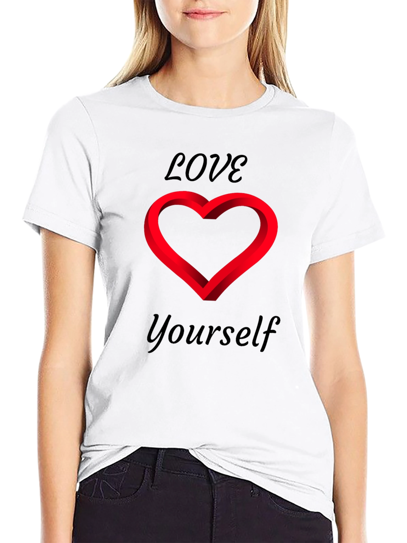 Love Yourself Black T-Shirt - Heart Design