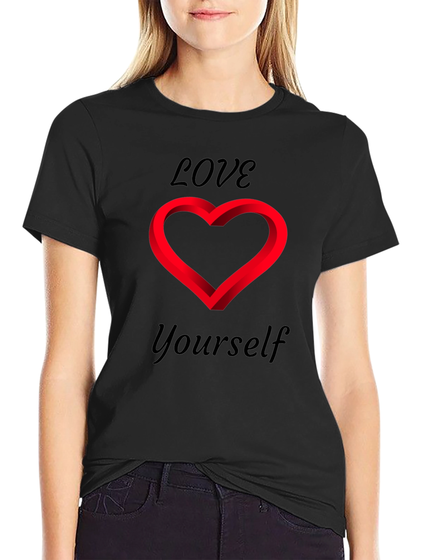 Love Yourself Black T-Shirt - Heart Design