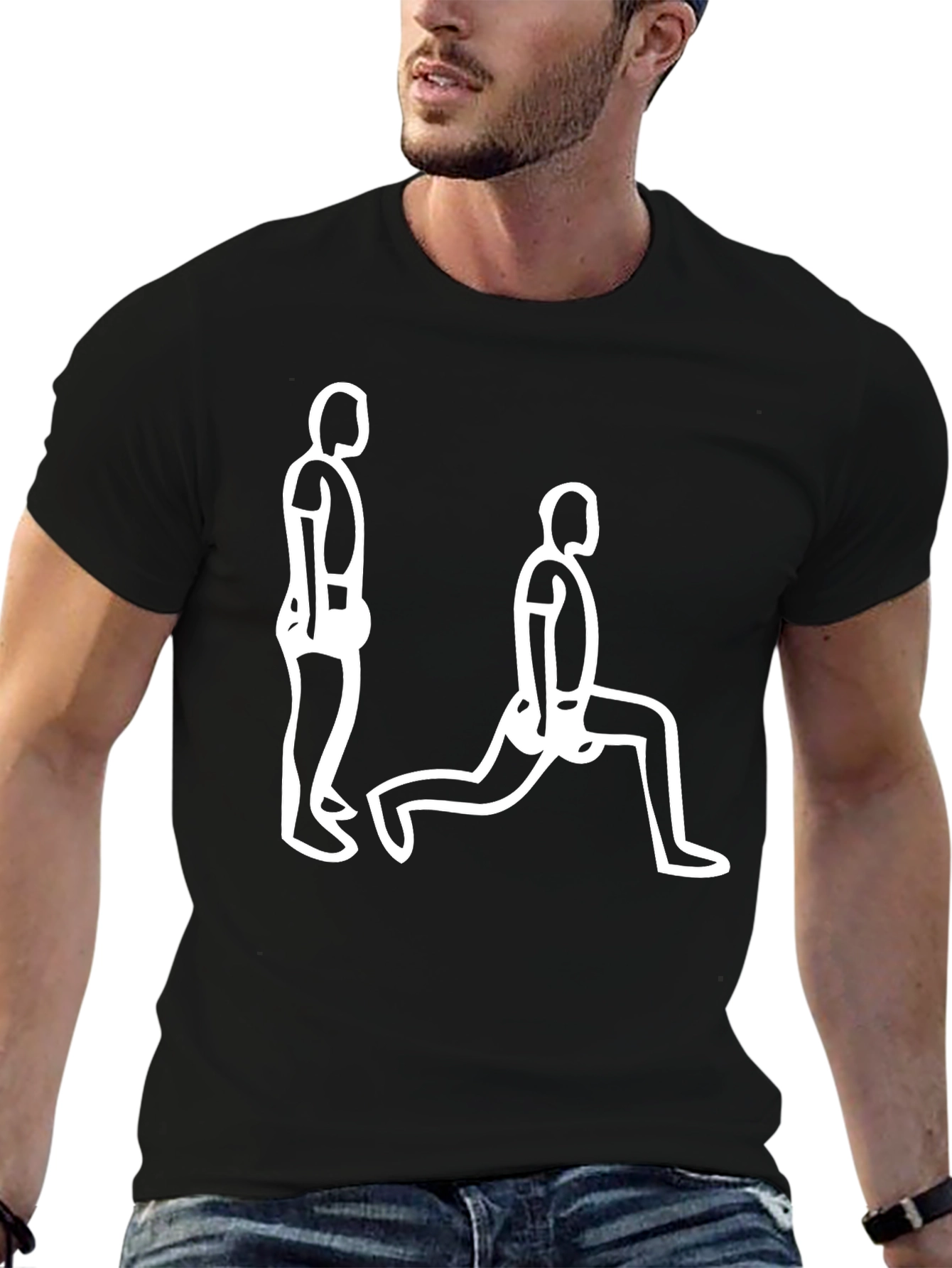 Mens Black T-Shirt with Exercise Graphic
