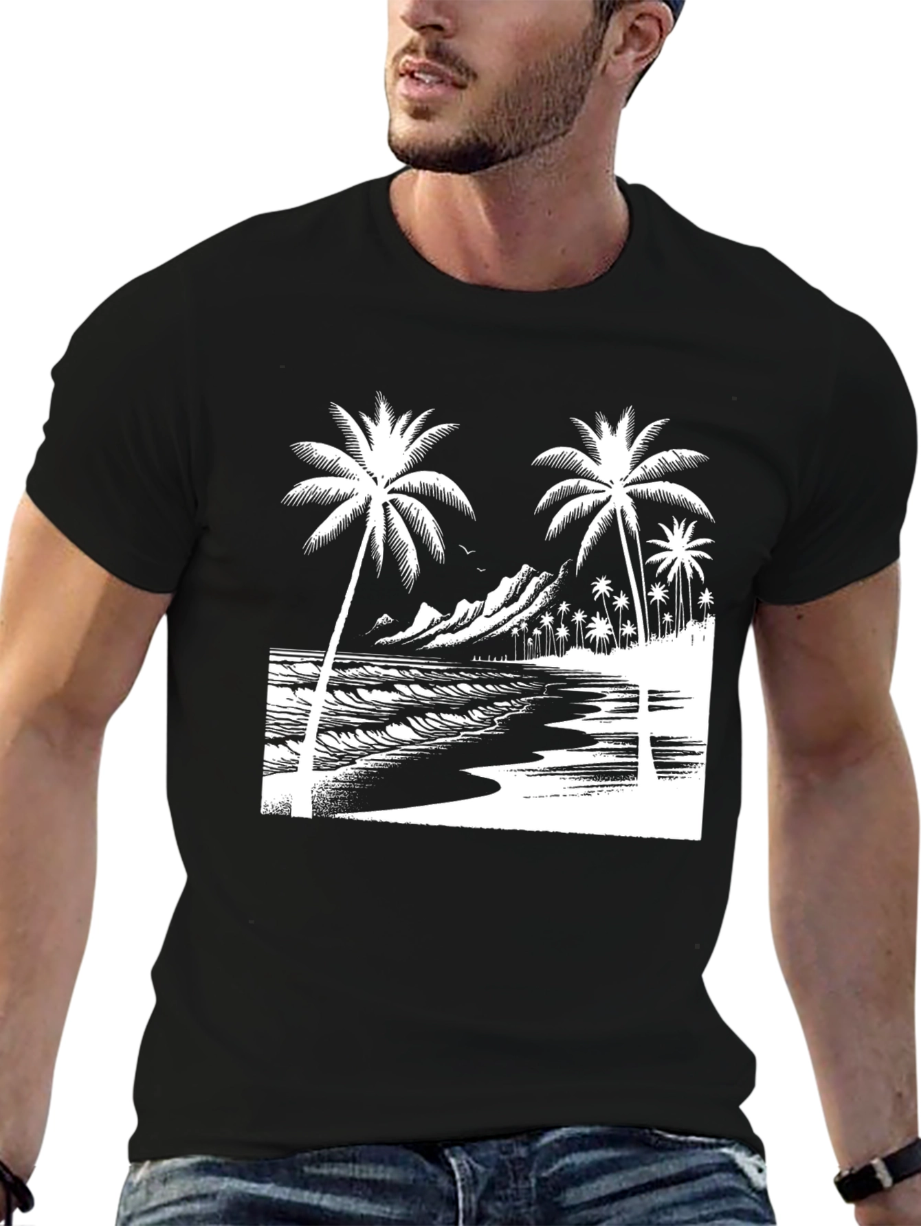 Tropical Beach Palm Tree Graphic T-Shirt