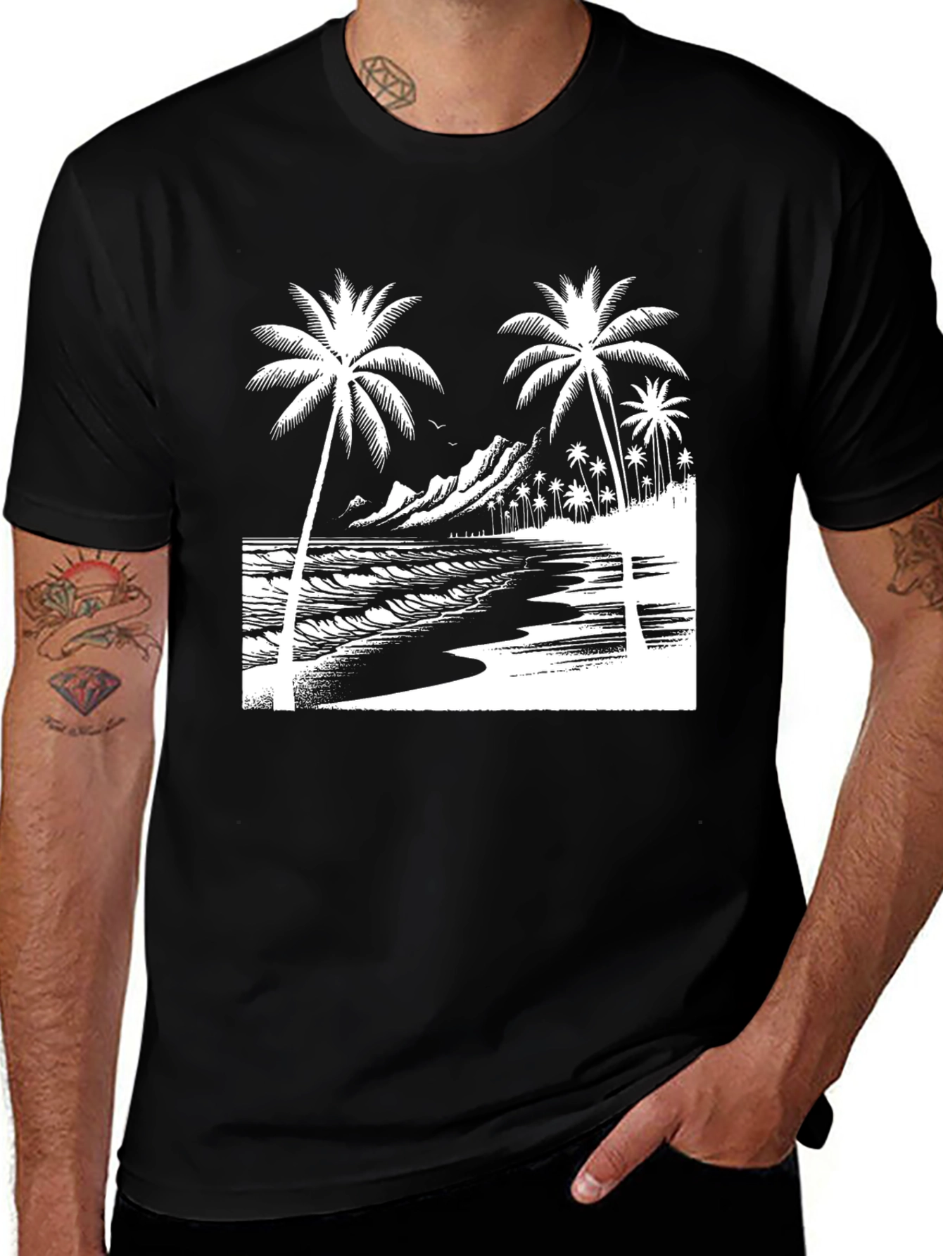 Tropical Beach Palm Tree Graphic T-Shirt