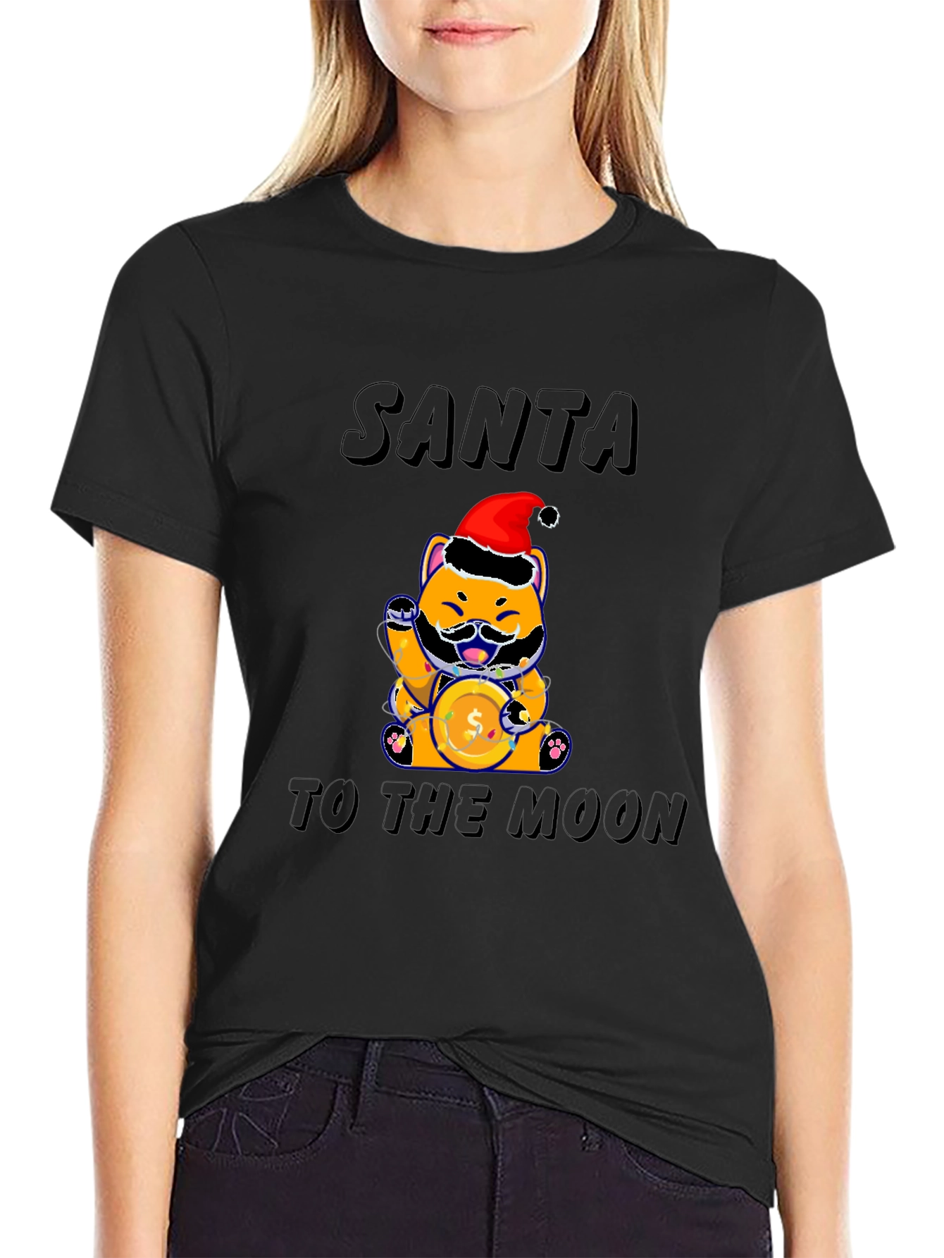 Santa Shiba Inu to the Moon T-Shirt