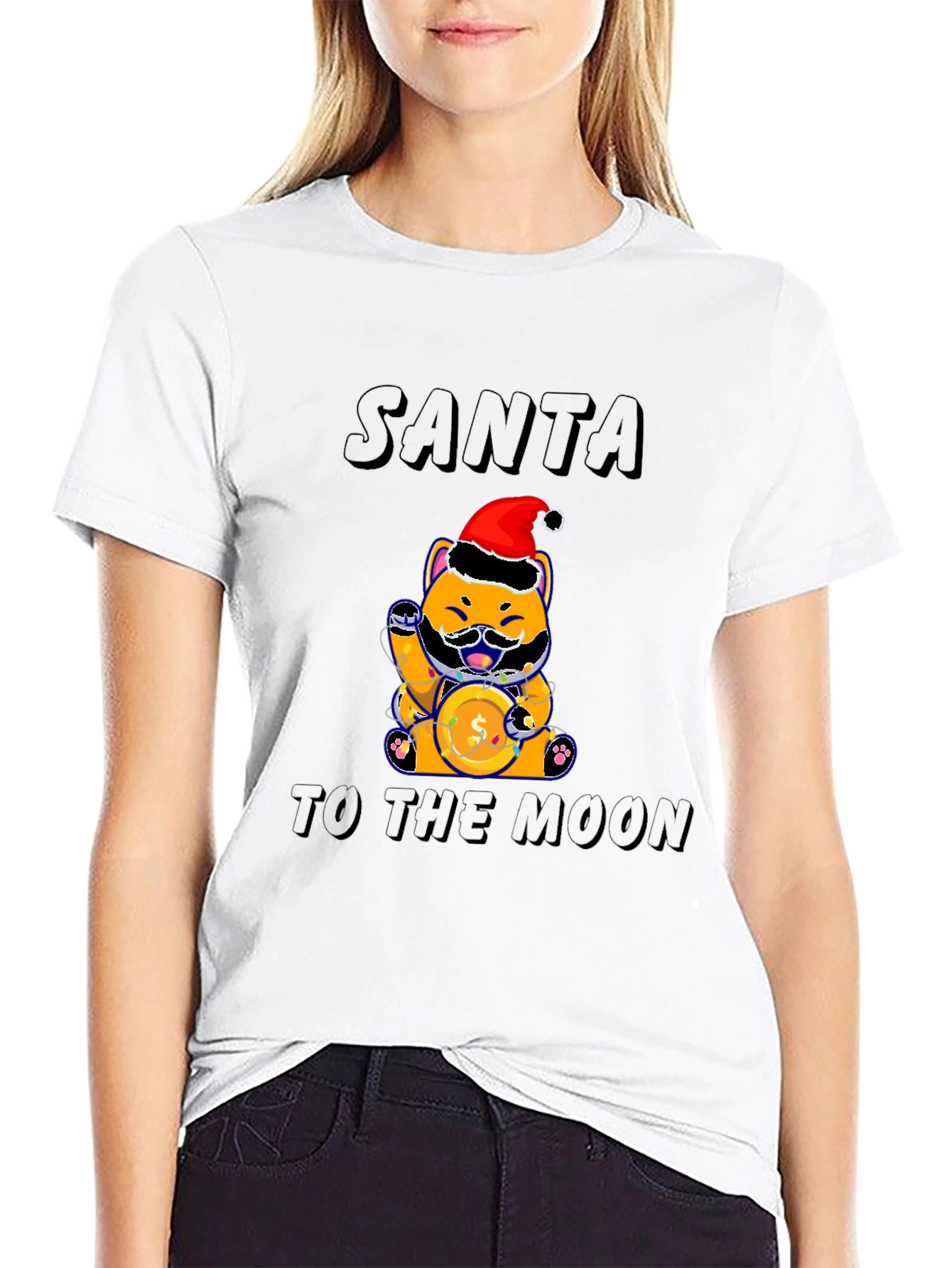 Santa Shiba Inu to the Moon T-Shirt