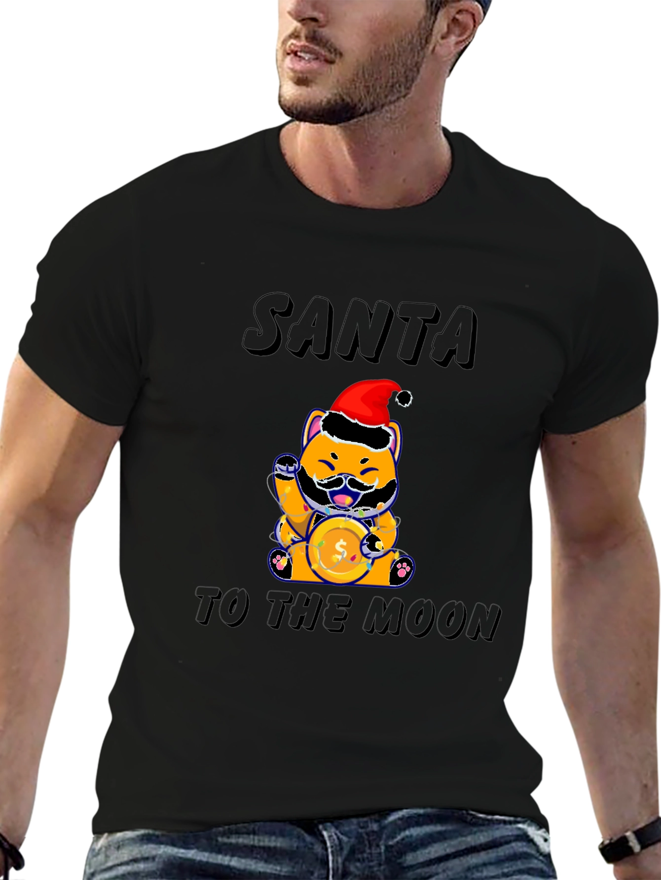 Santa Shiba Inu to the Moon T-Shirt