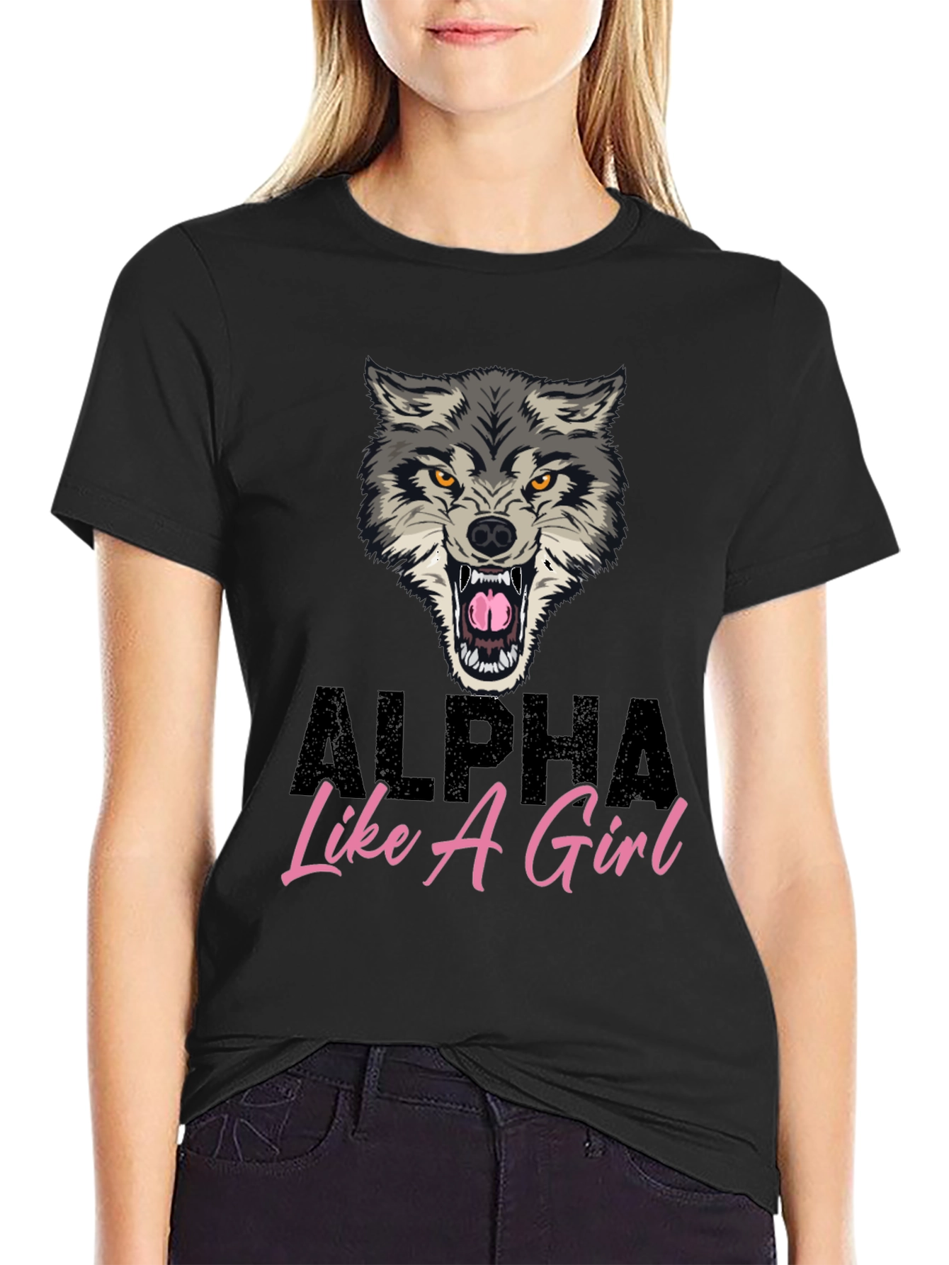 Alpha Like a Girl Wolf Graphic Tee