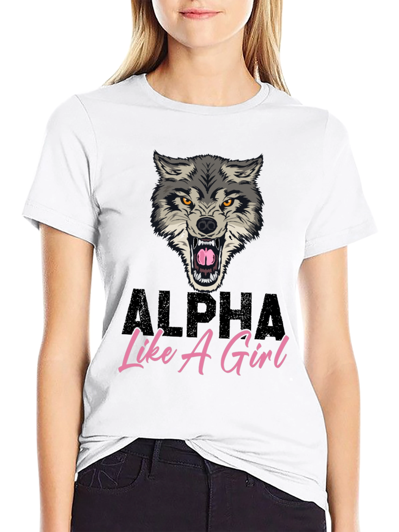 Alpha Like a Girl Wolf Graphic Tee