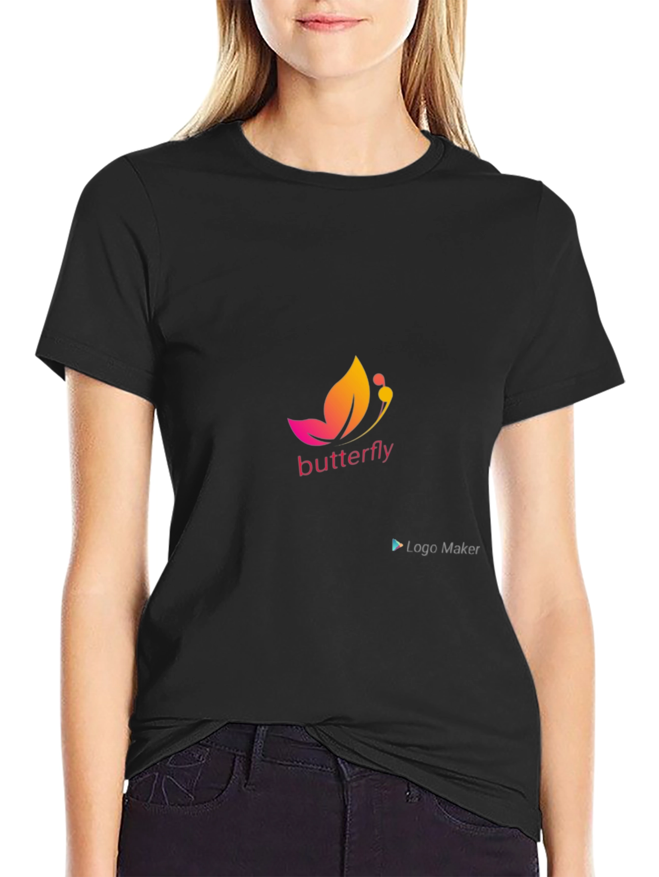Butterfly Logo Black T-Shirt - Stylish & Comfortable