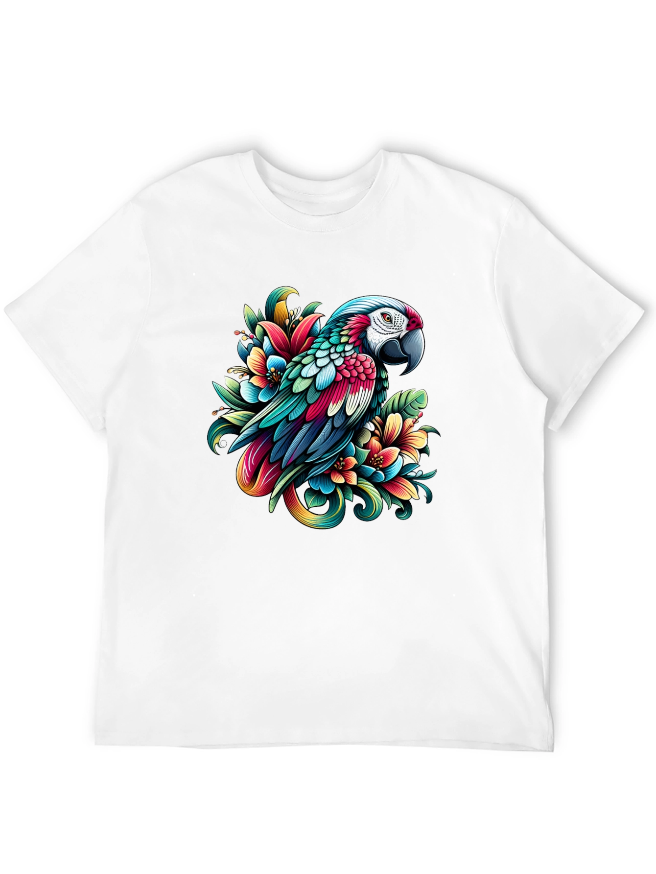Parrot & Floral Graphic Tee - Vivid Design