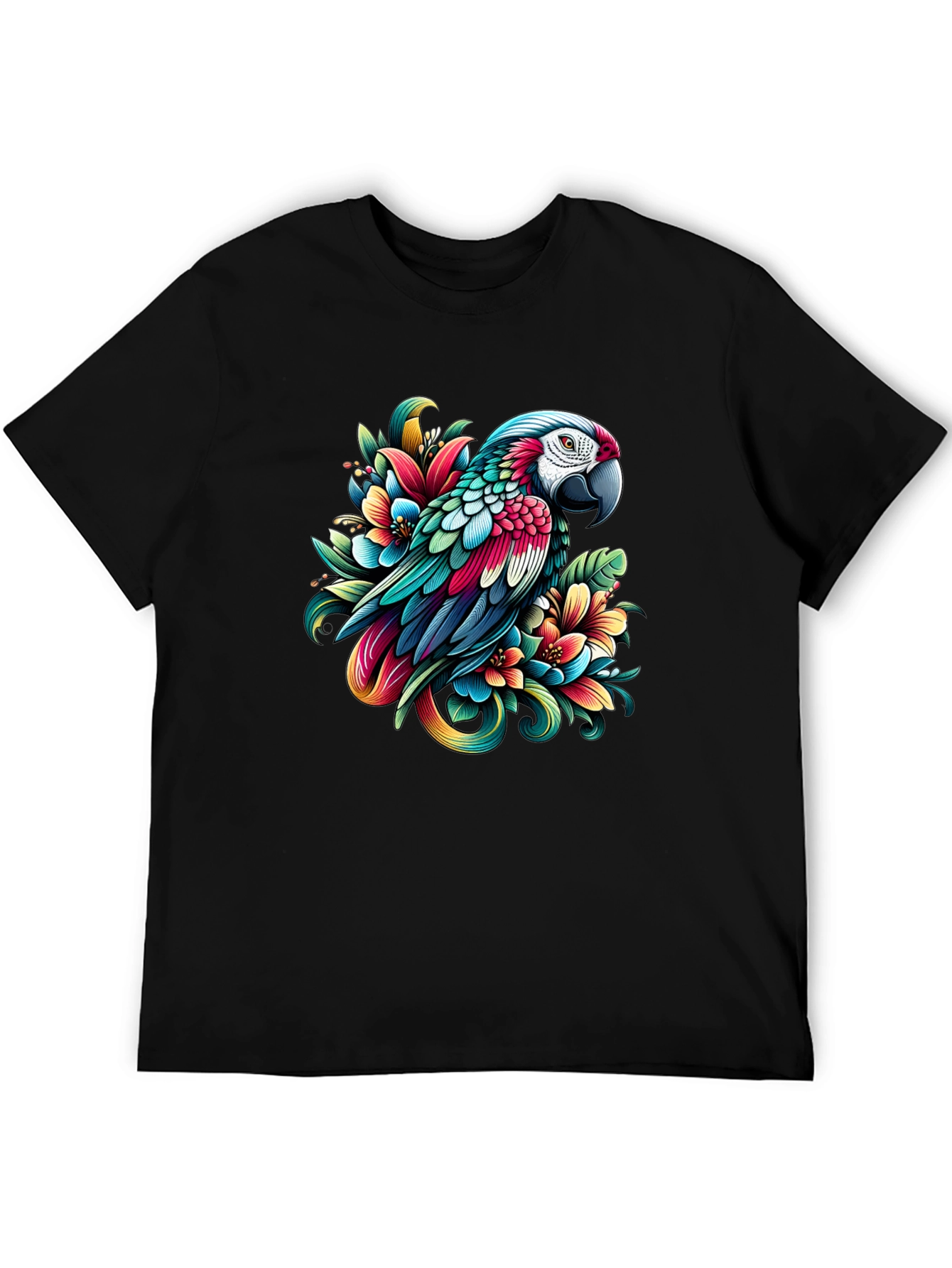 Parrot & Floral Graphic Tee - Vivid Design