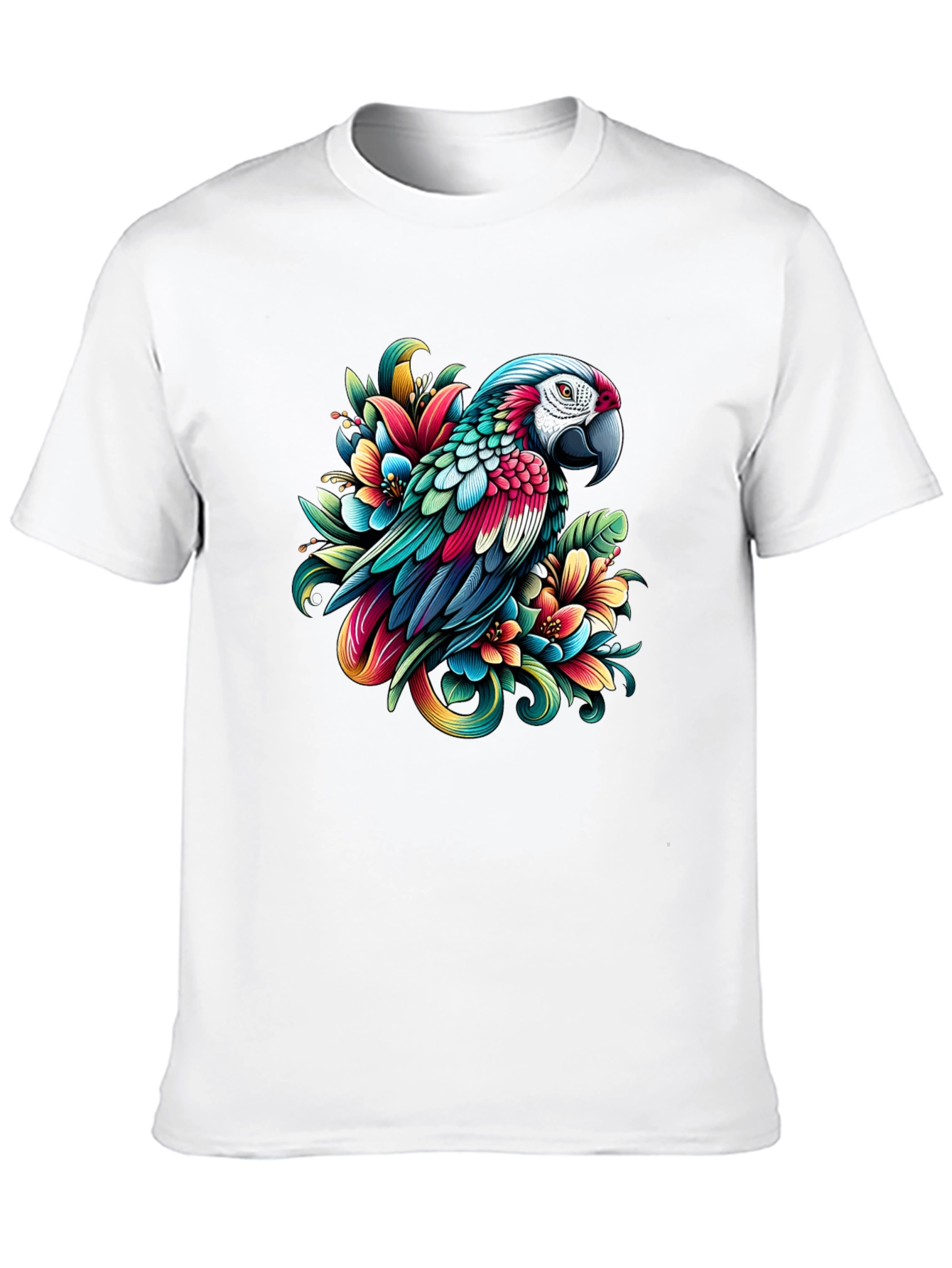 Parrot & Floral Graphic Tee - Vivid Design