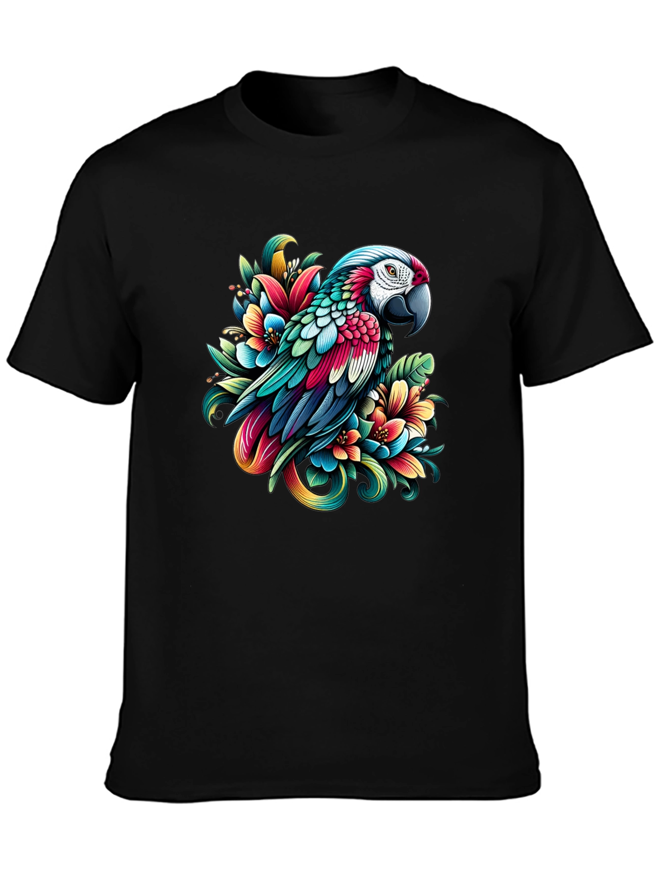 Parrot & Floral Graphic Tee - Vivid Design