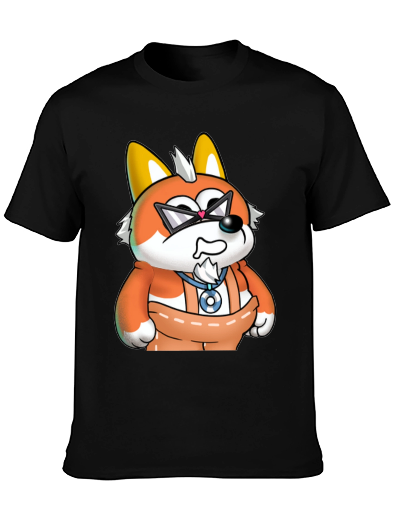 Cartoon Fox Graphic Tee - Black Cotton Blend Shirt