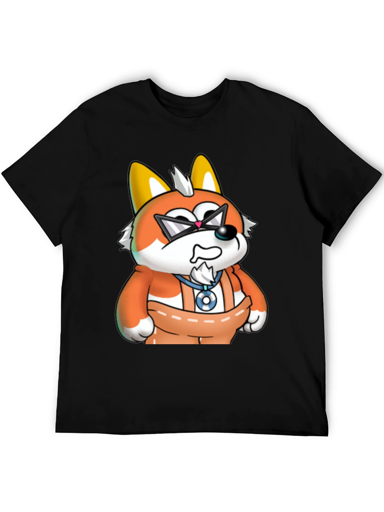 Cartoon Fox Graphic Tee - Black Cotton Blend Shirt