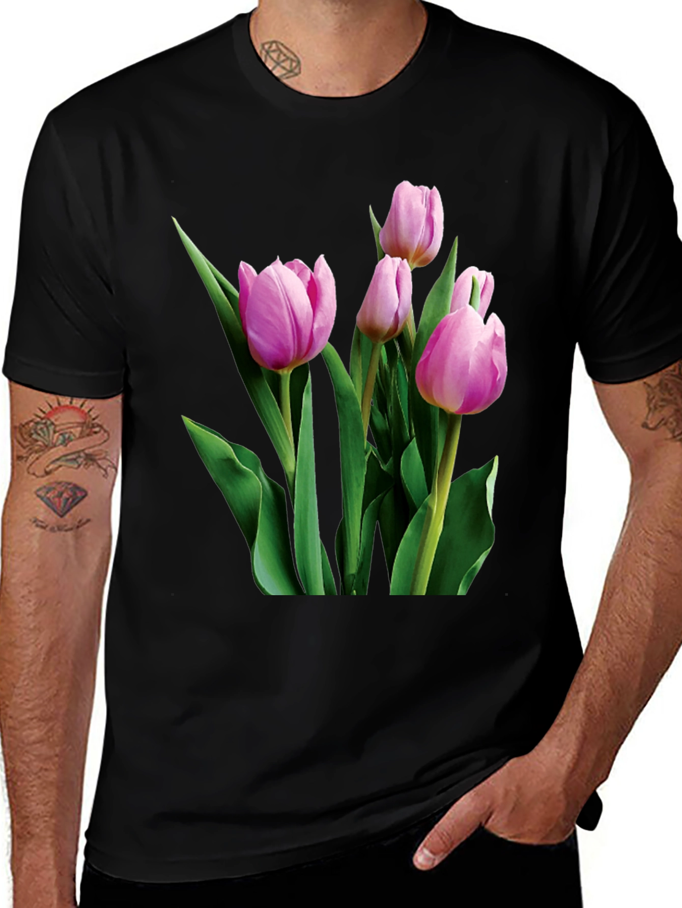 Tulip Print Black T-Shirt
