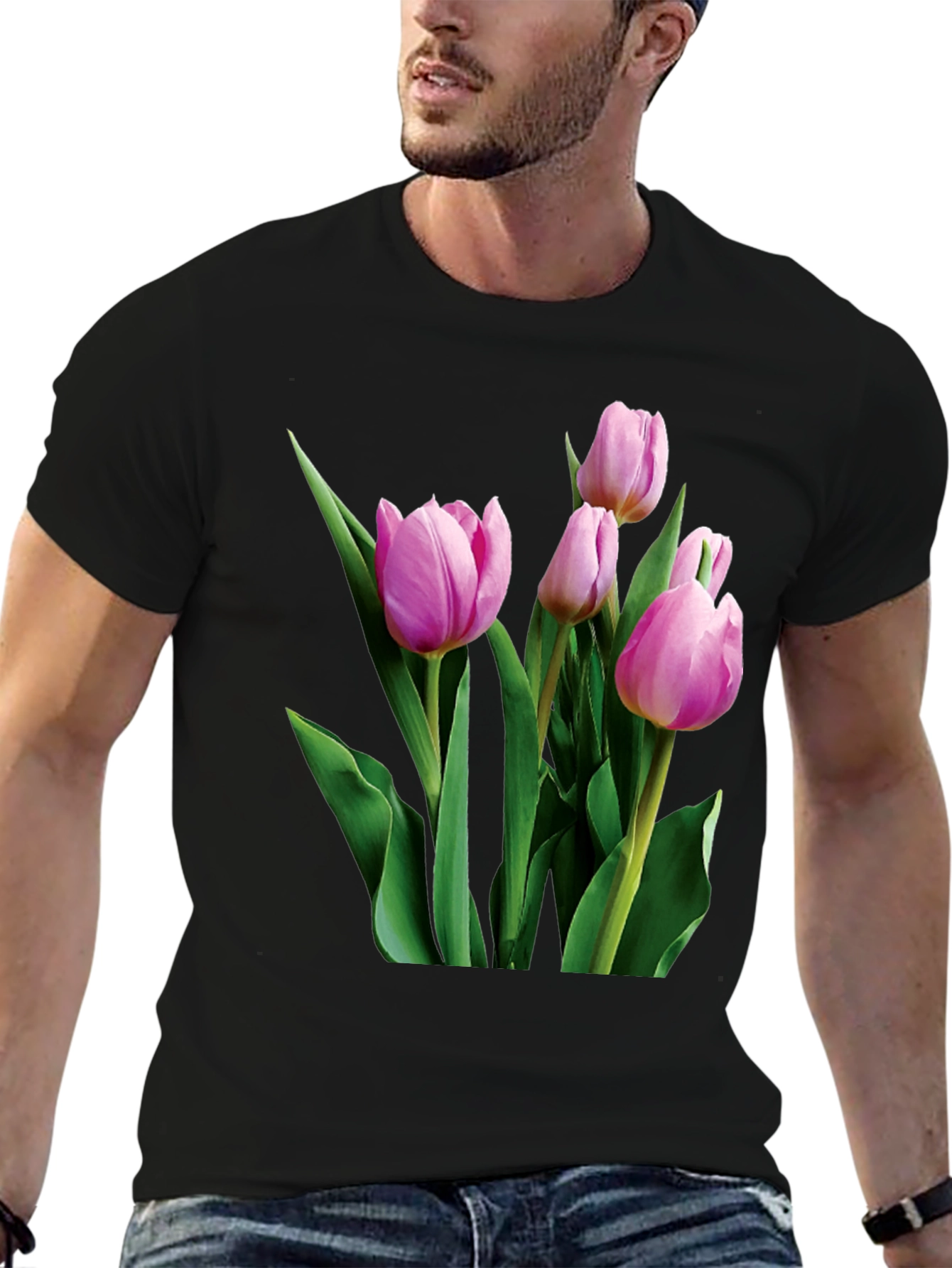 Tulip Print Black T-Shirt