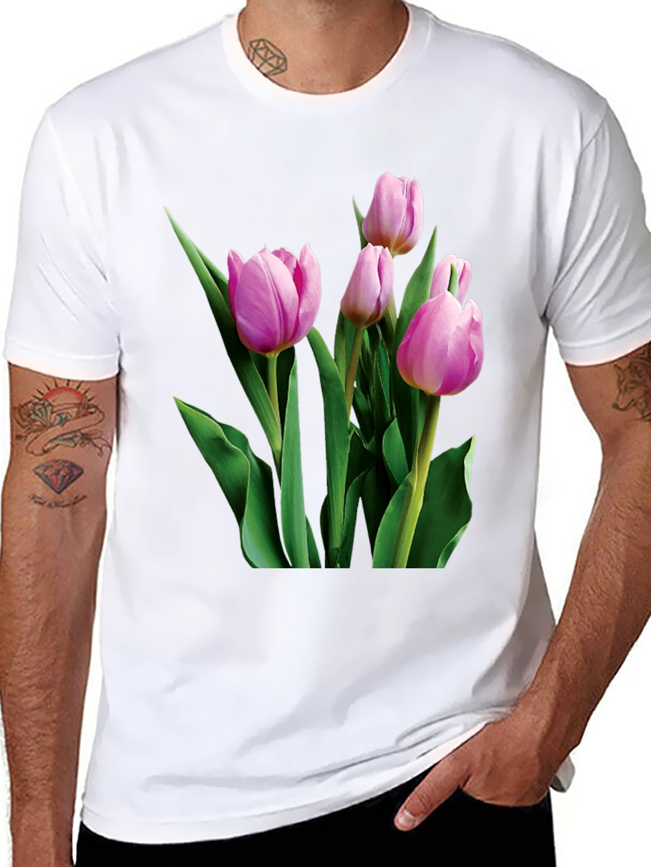 Tulip Print Black T-Shirt