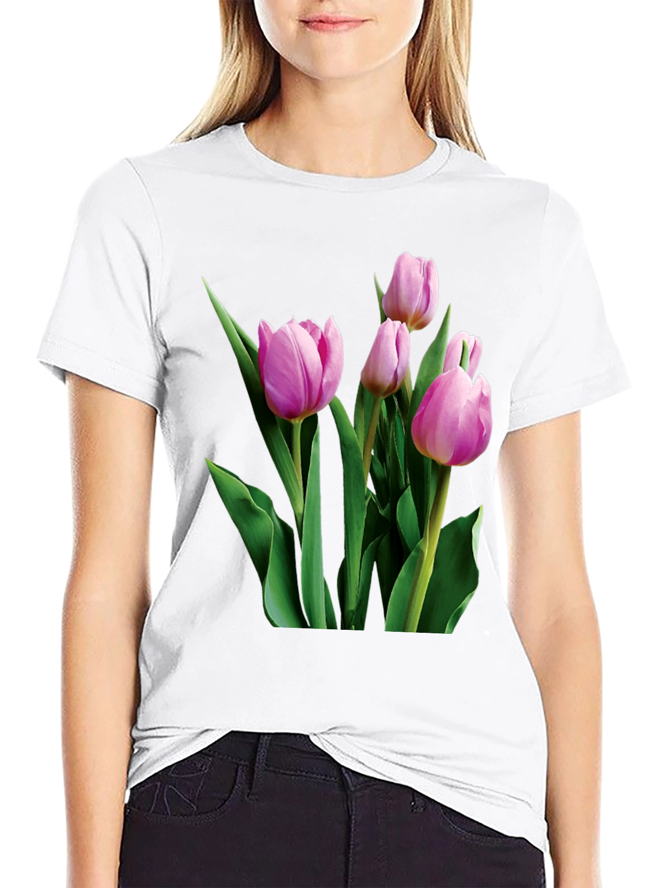 Tulip Print Black T-Shirt