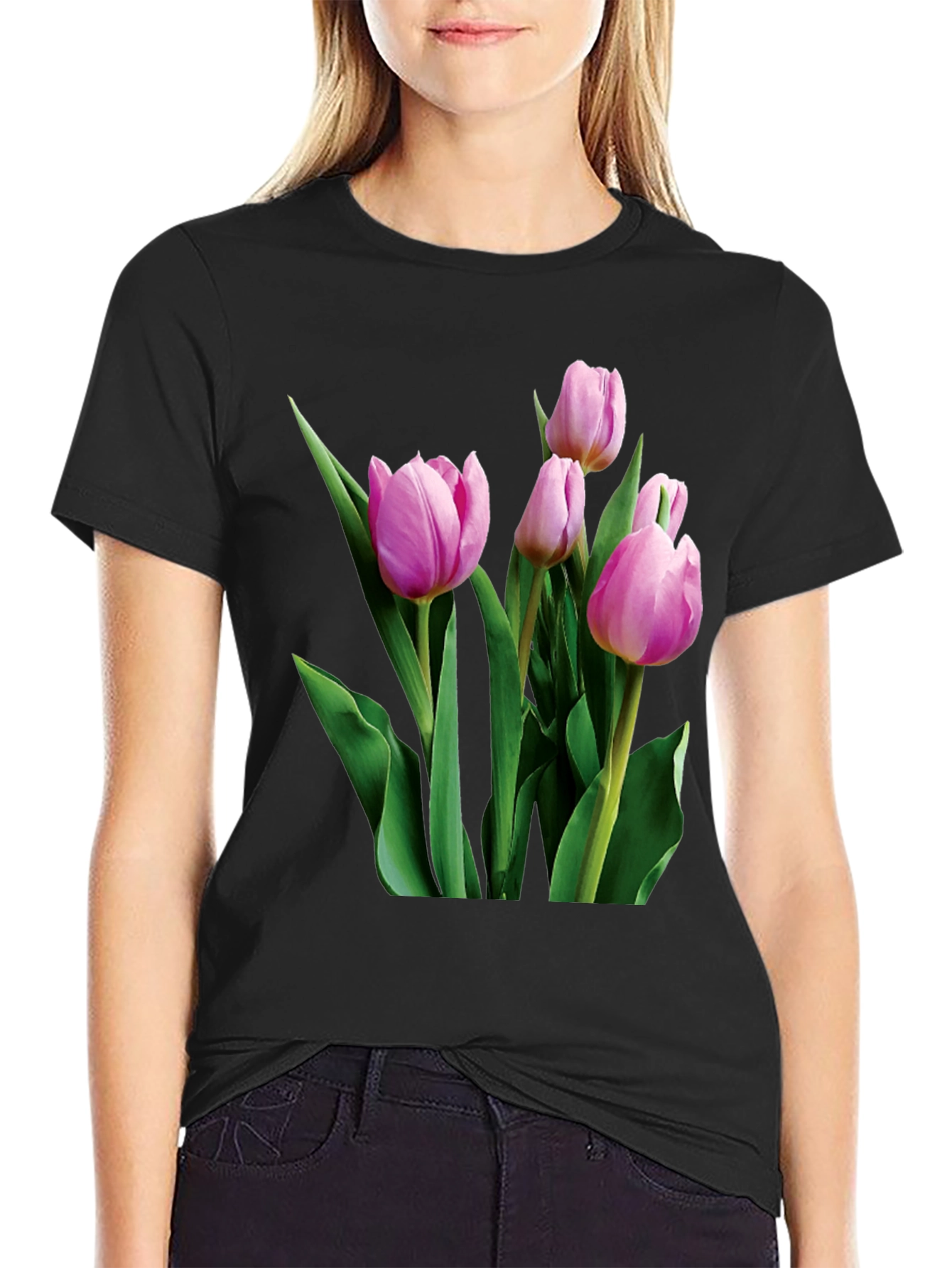 Tulip Print Black T-Shirt