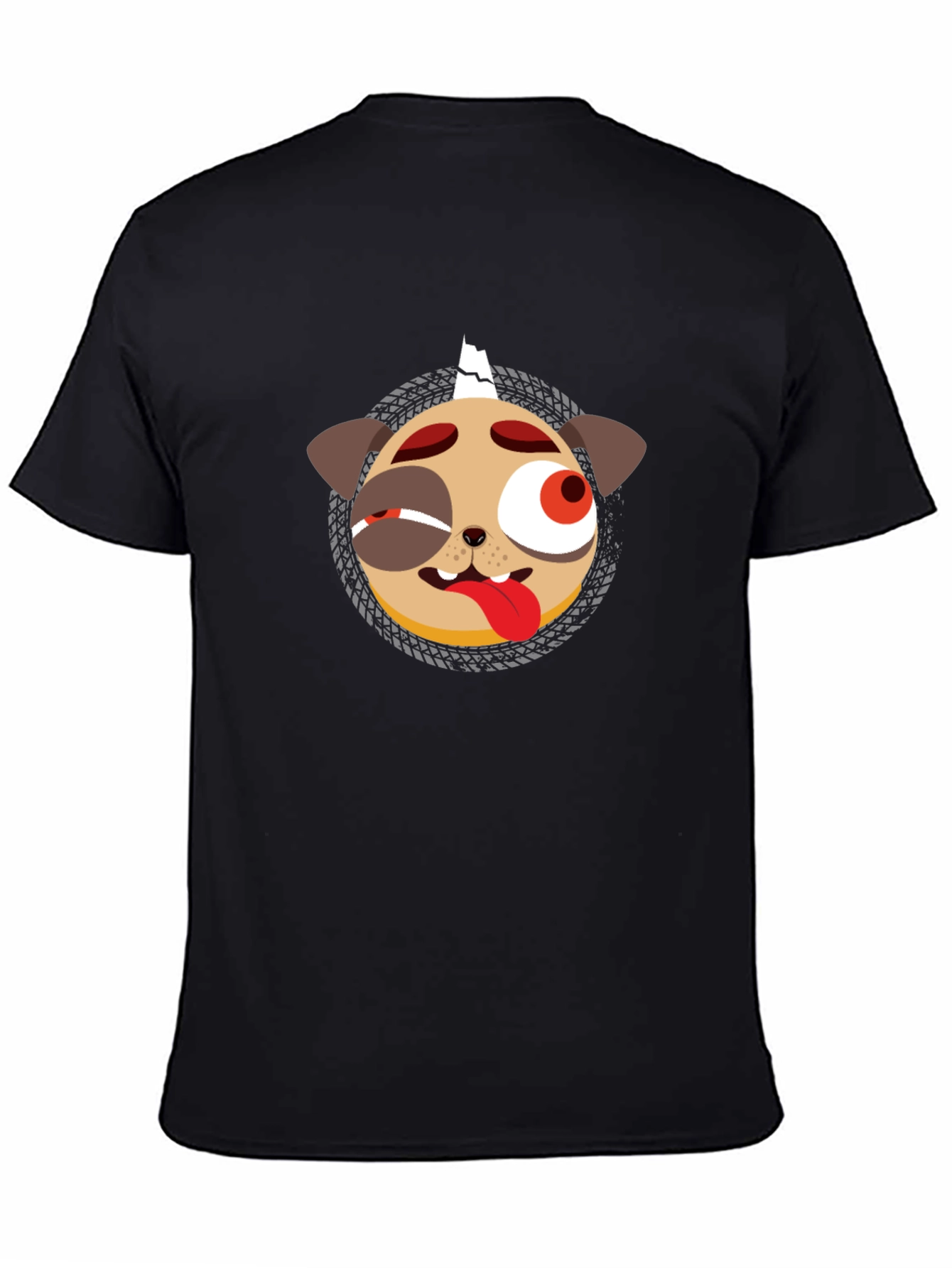 Mens Black Graphic T-Shirt - Punk Pug Design