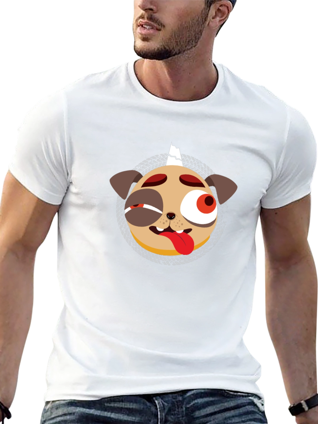 Mens Black Graphic T-Shirt - Punk Pug Design