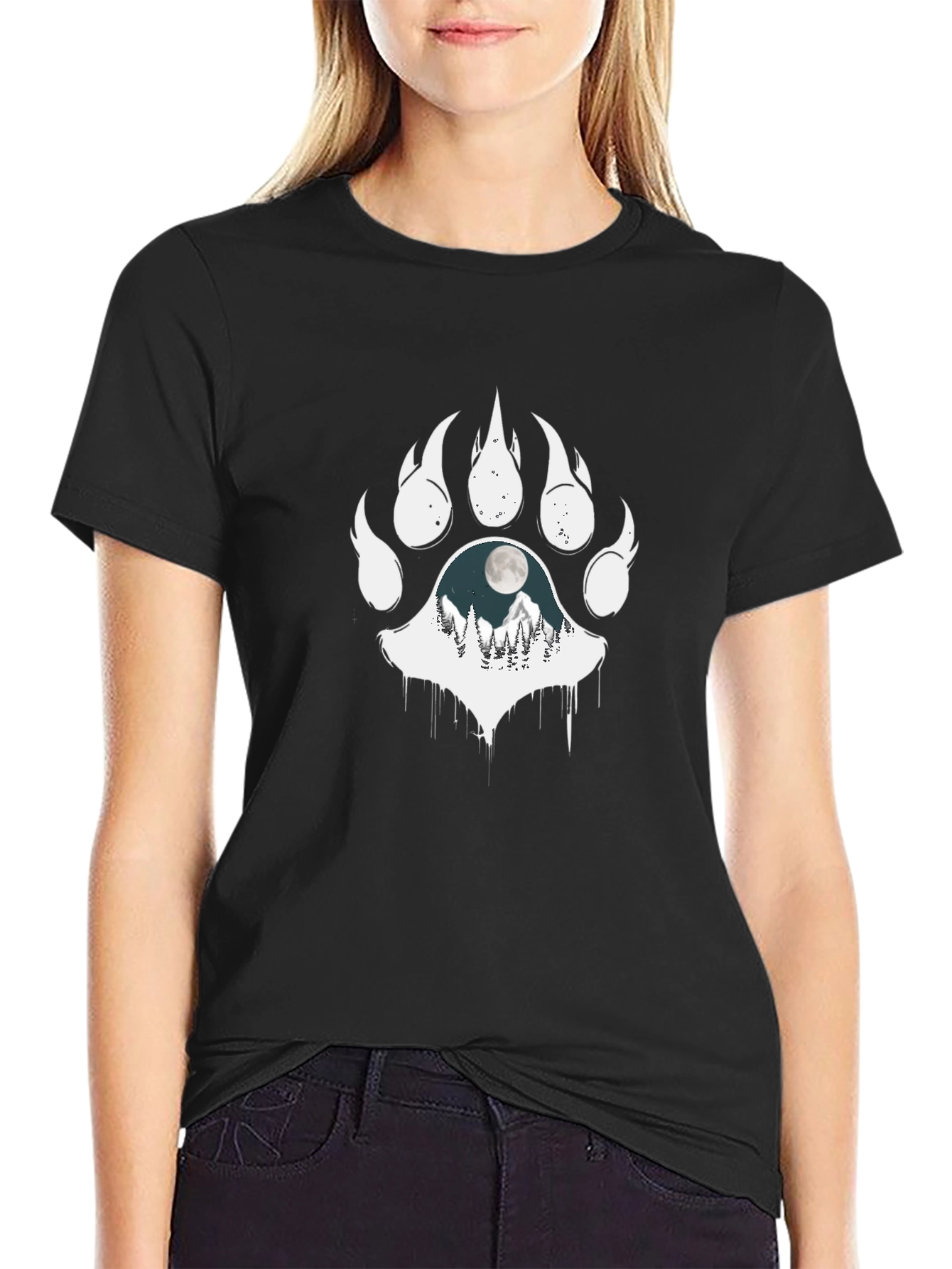 Black T-Shirt with Bear Paw Print