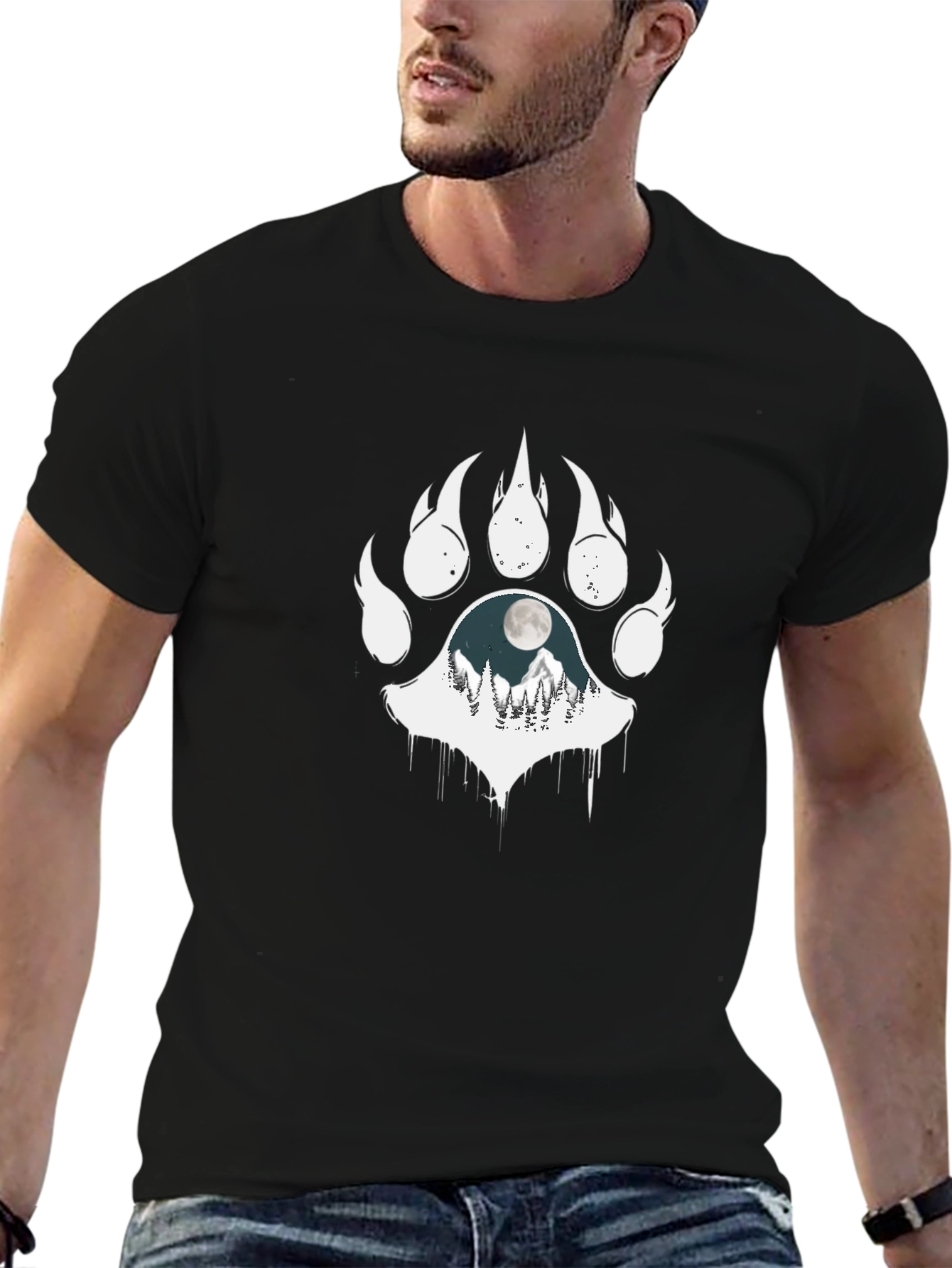 Black T-Shirt with Bear Paw Print