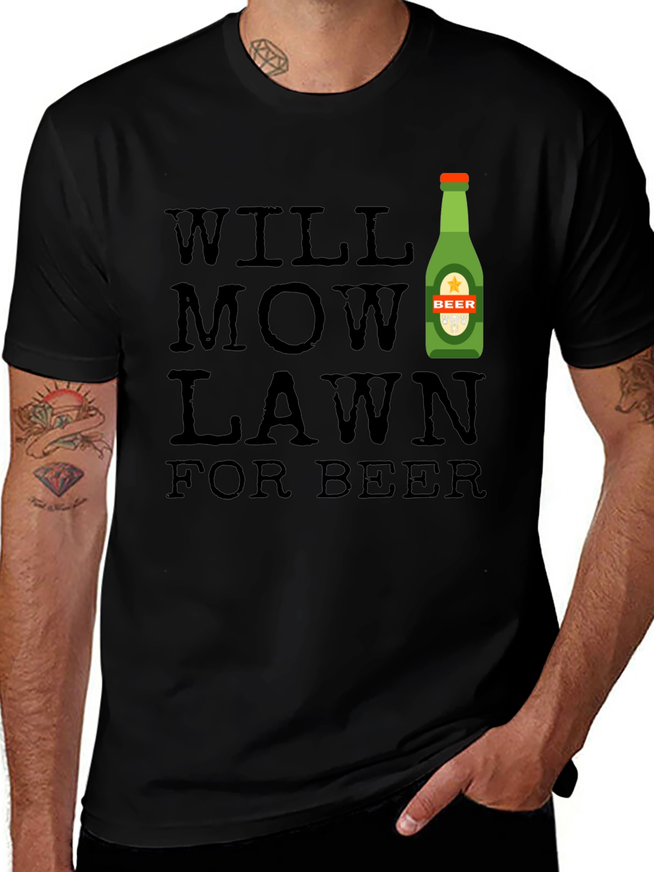Will Mow Lawn For Beer Graphic Tee