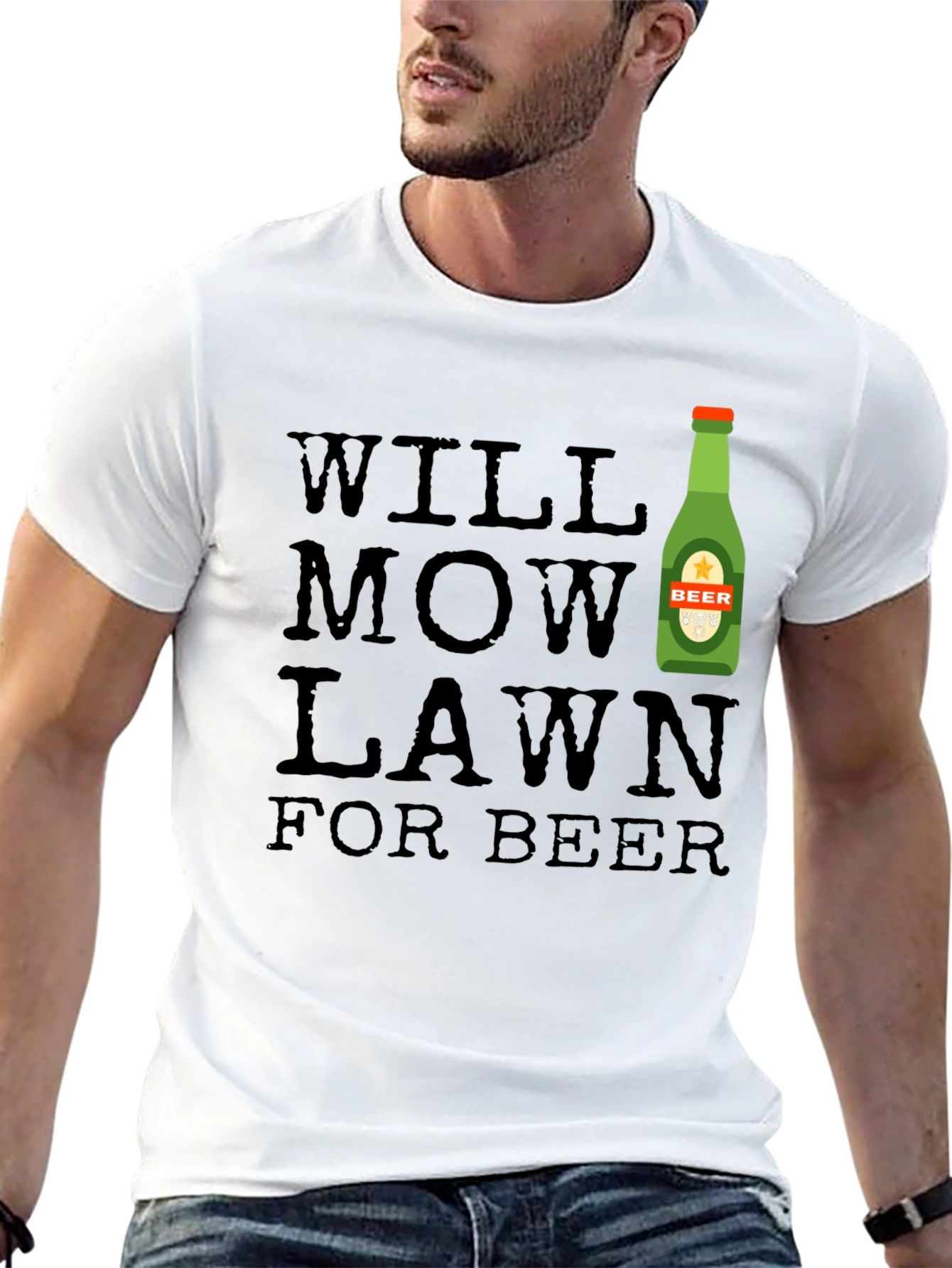 Will Mow Lawn For Beer Graphic Tee