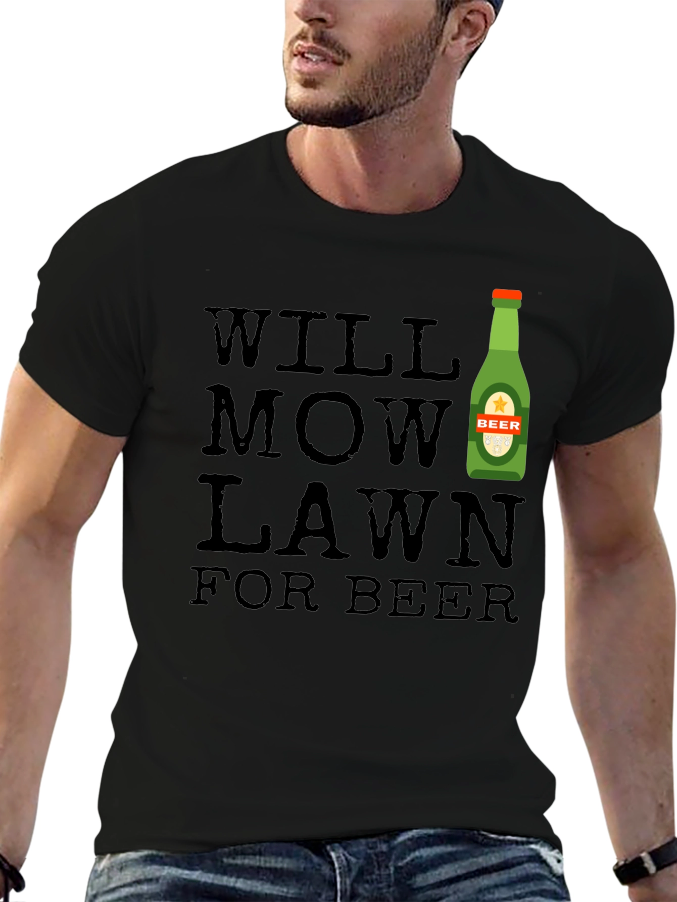 Will Mow Lawn For Beer Graphic Tee