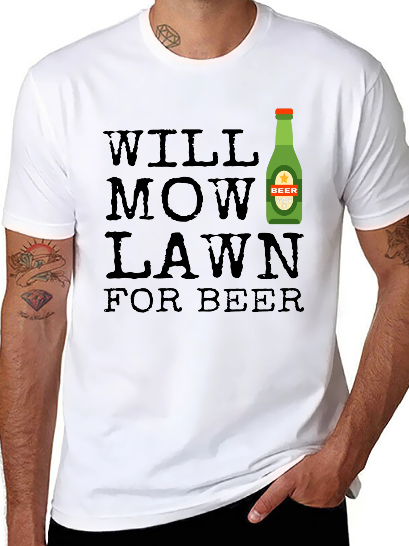 Will Mow Lawn For Beer Graphic Tee