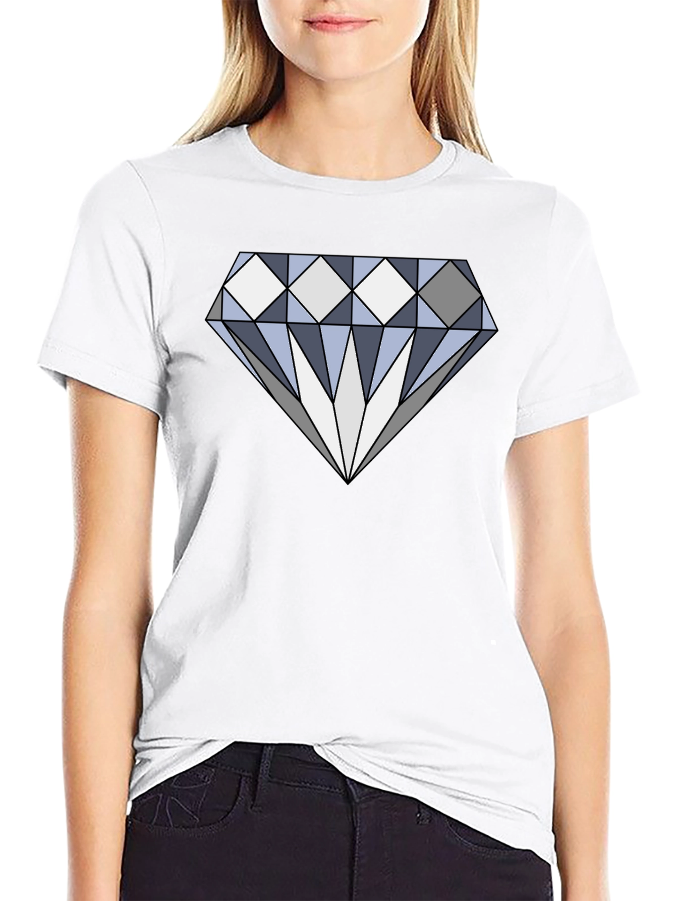 Diamond Graphic Print Black Cotton Tee