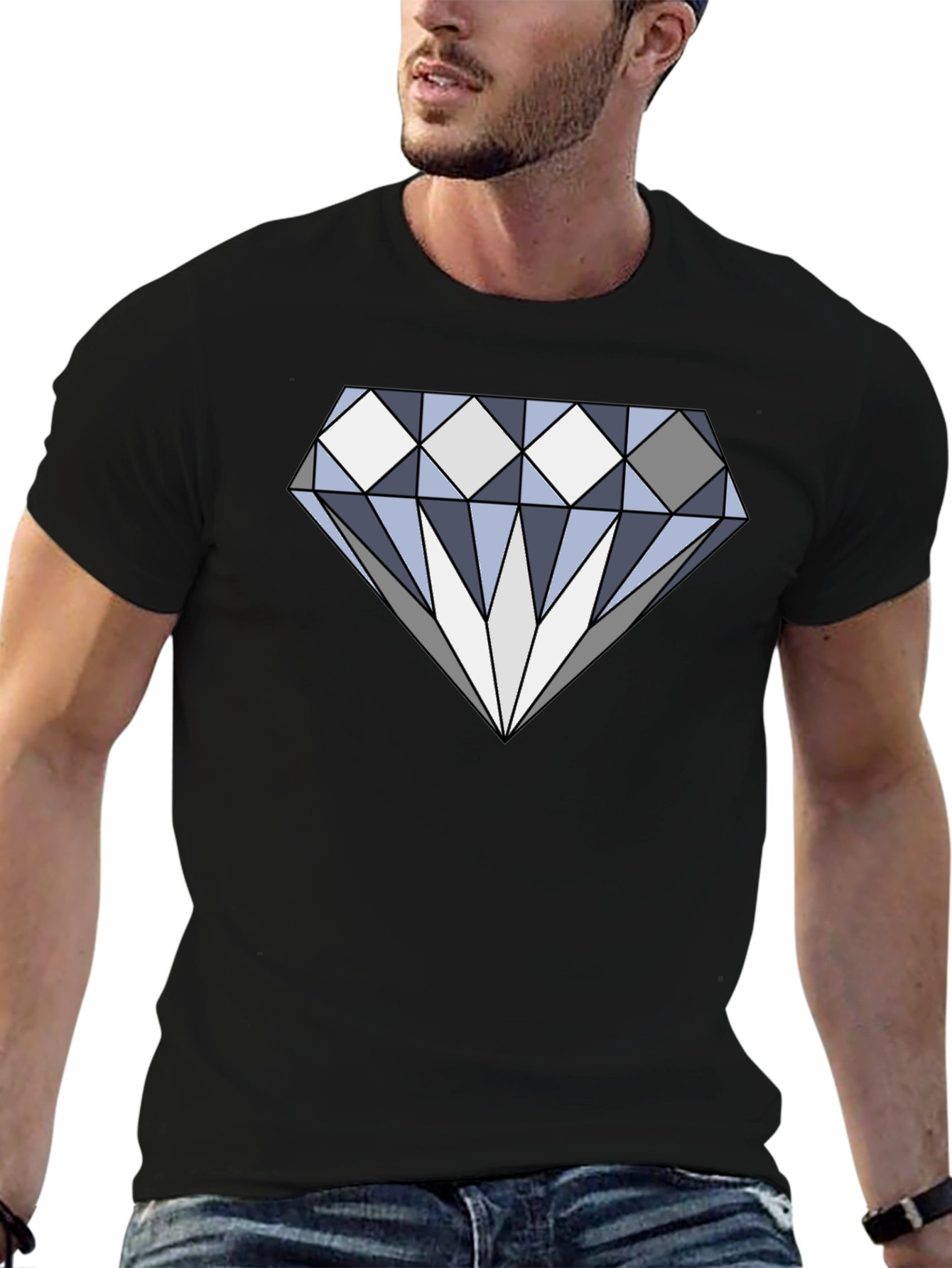 Diamond Graphic Print Black Cotton Tee