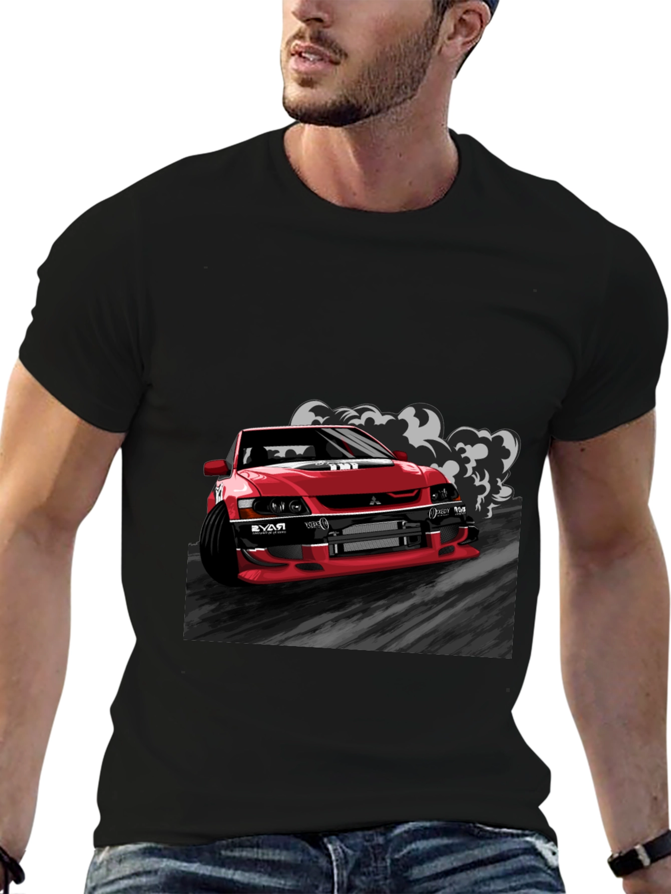 Red Car Graphic Black T-Shirt