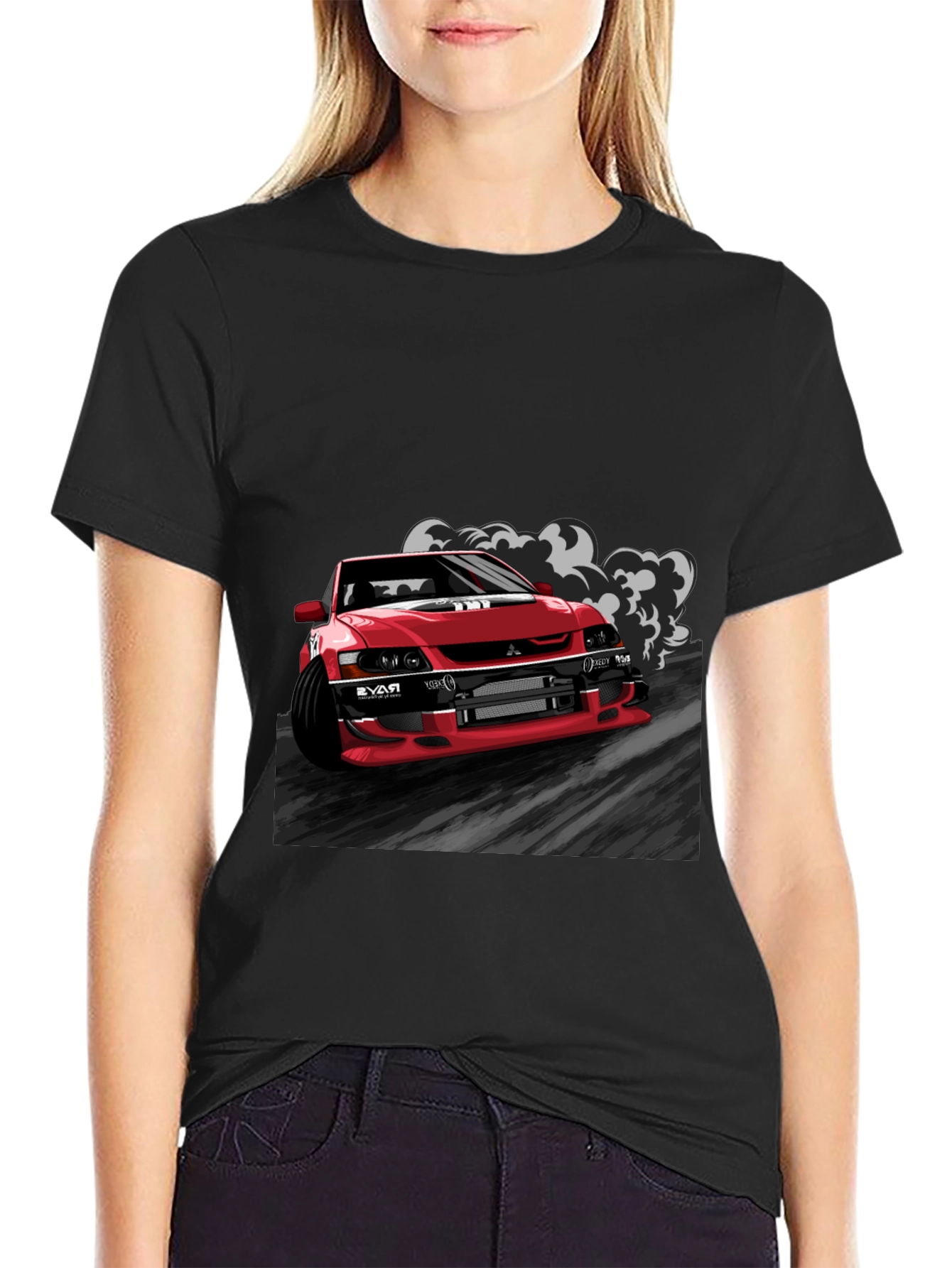 Red Car Graphic Black T-Shirt