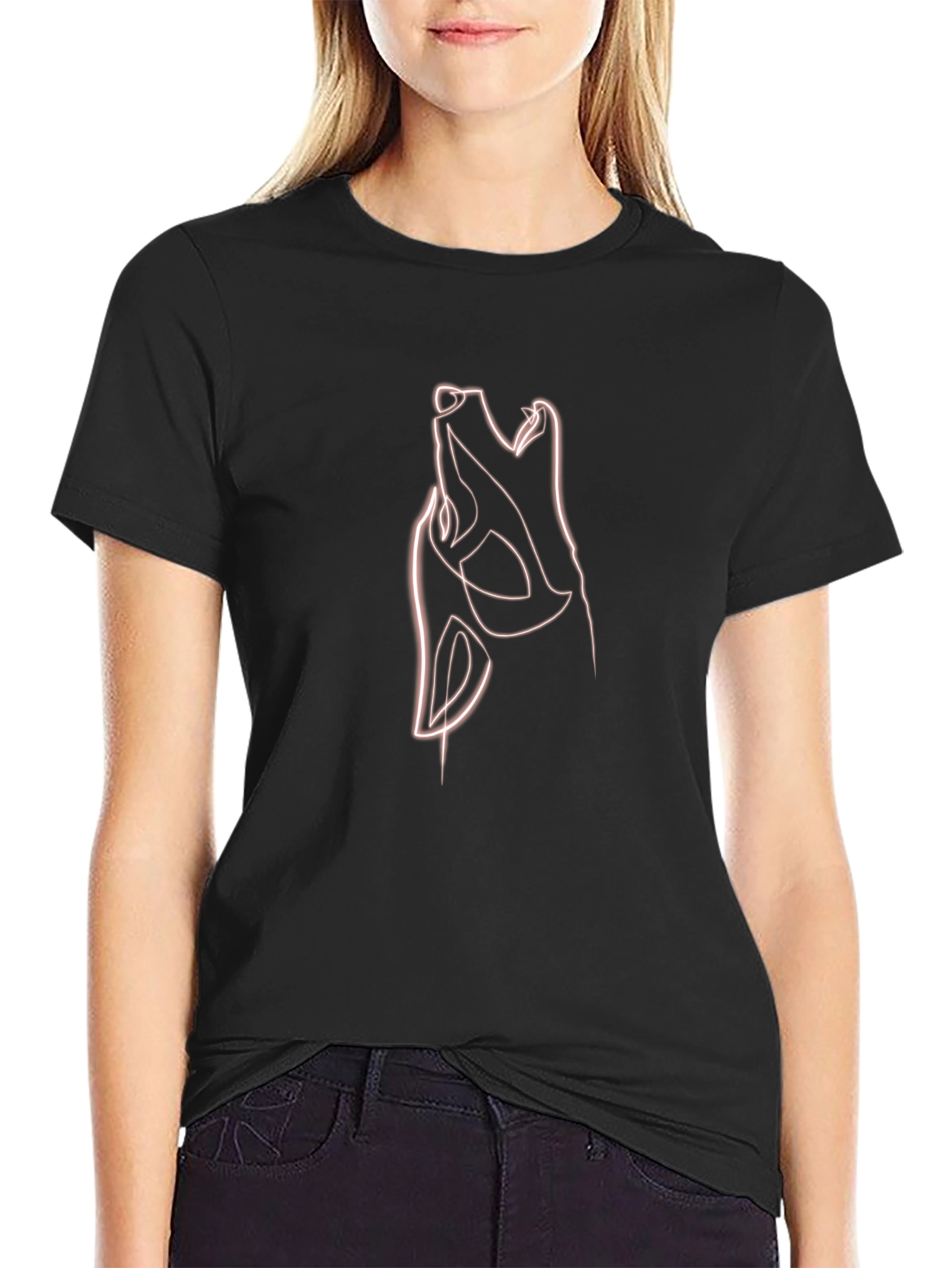 Abstract Wolf Line Art T-Shirt - Black