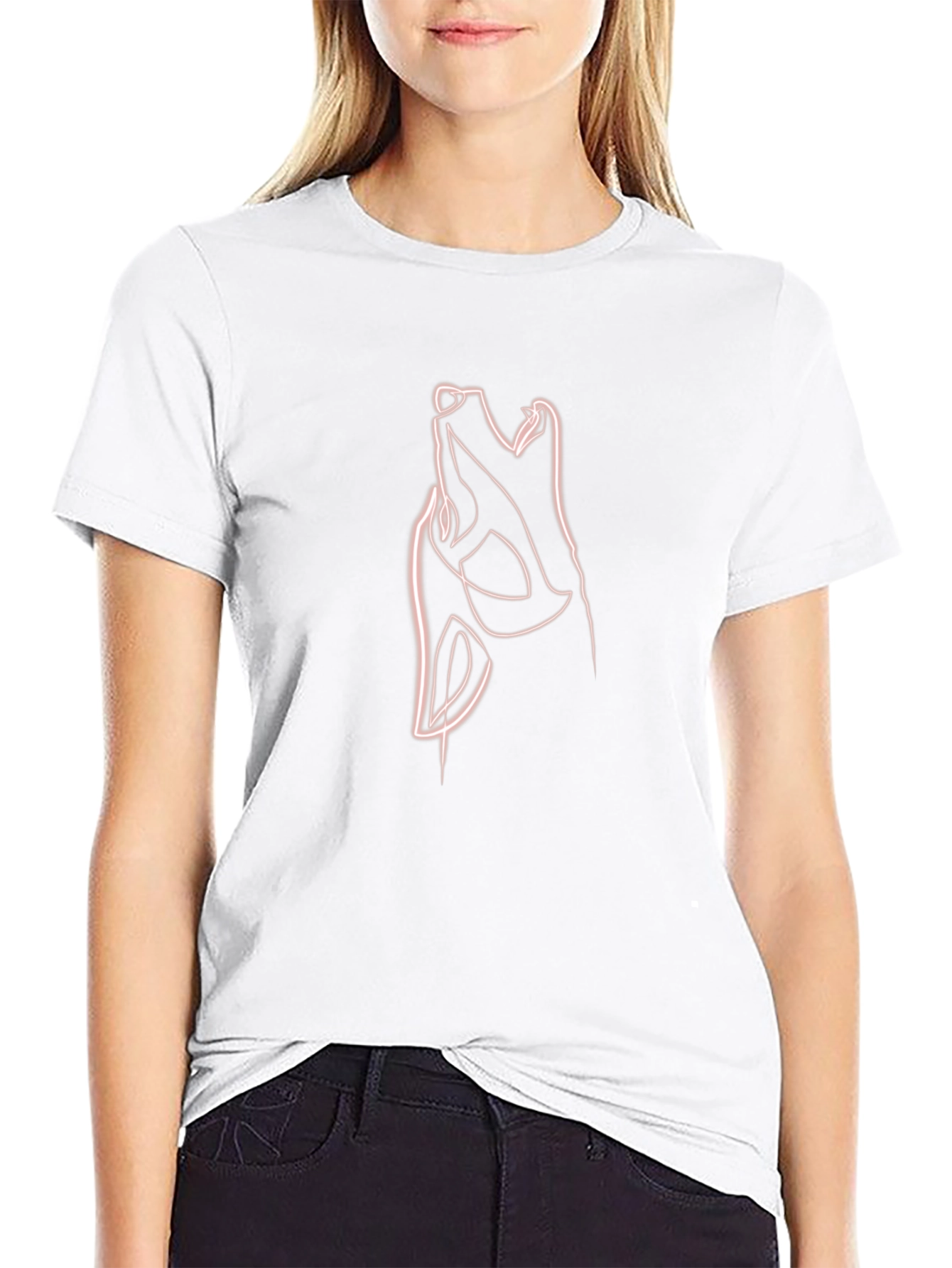 Abstract Wolf Line Art T-Shirt - Black