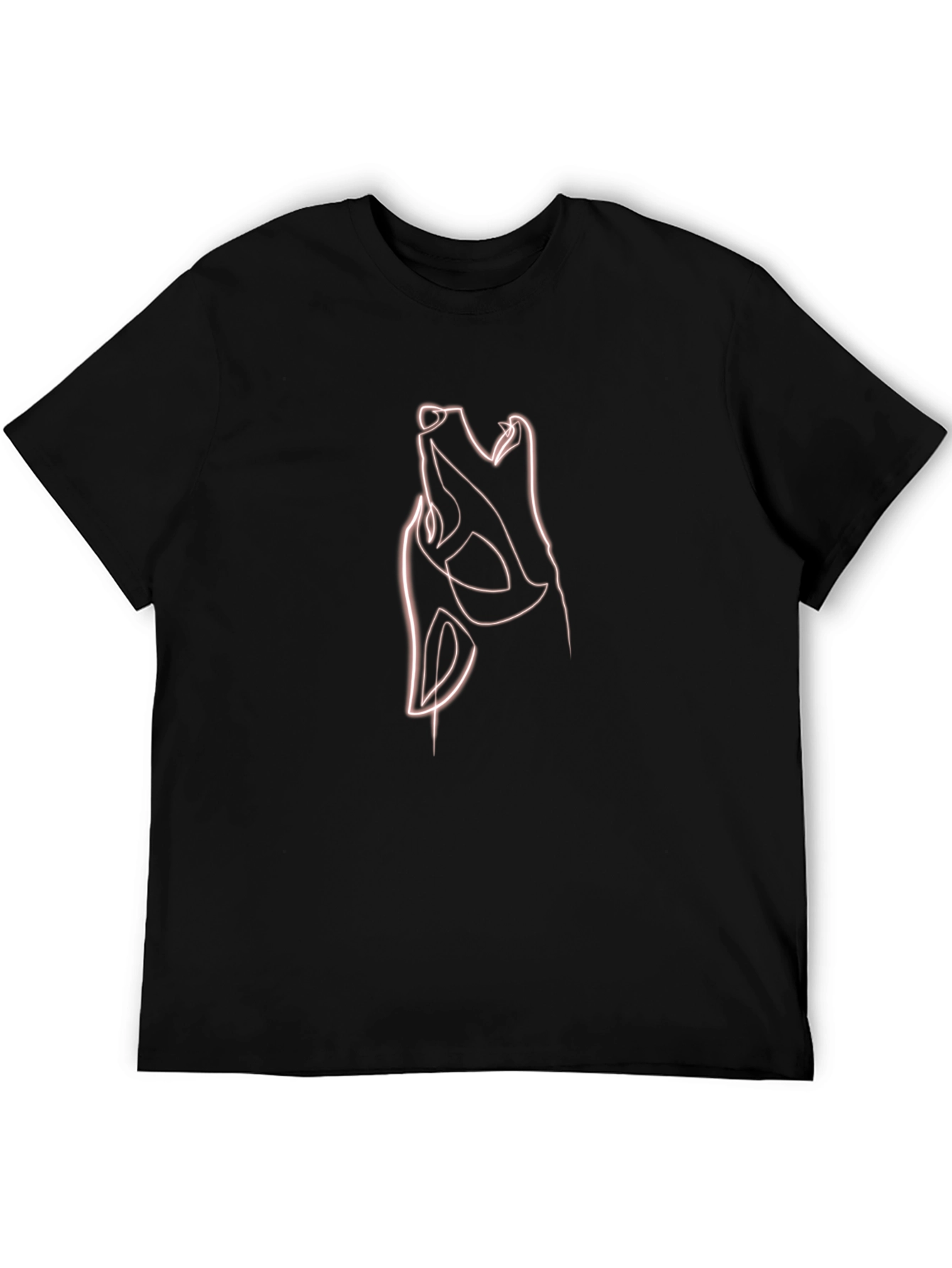 Abstract Wolf Line Art T-Shirt - Black